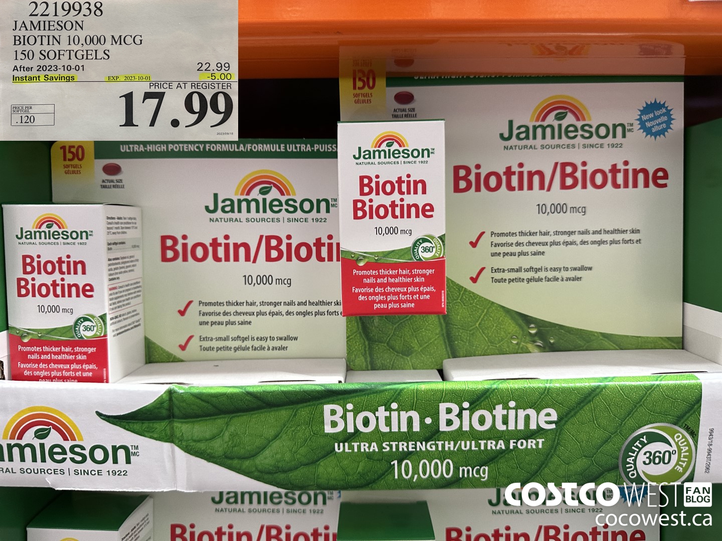 2219938 JAMIESON BIOTIN 10,000 MCG 150 SOFTGELS ($5.00 INSTANT SAVINGS EXPIRES ON 2023-10-01) $17.99