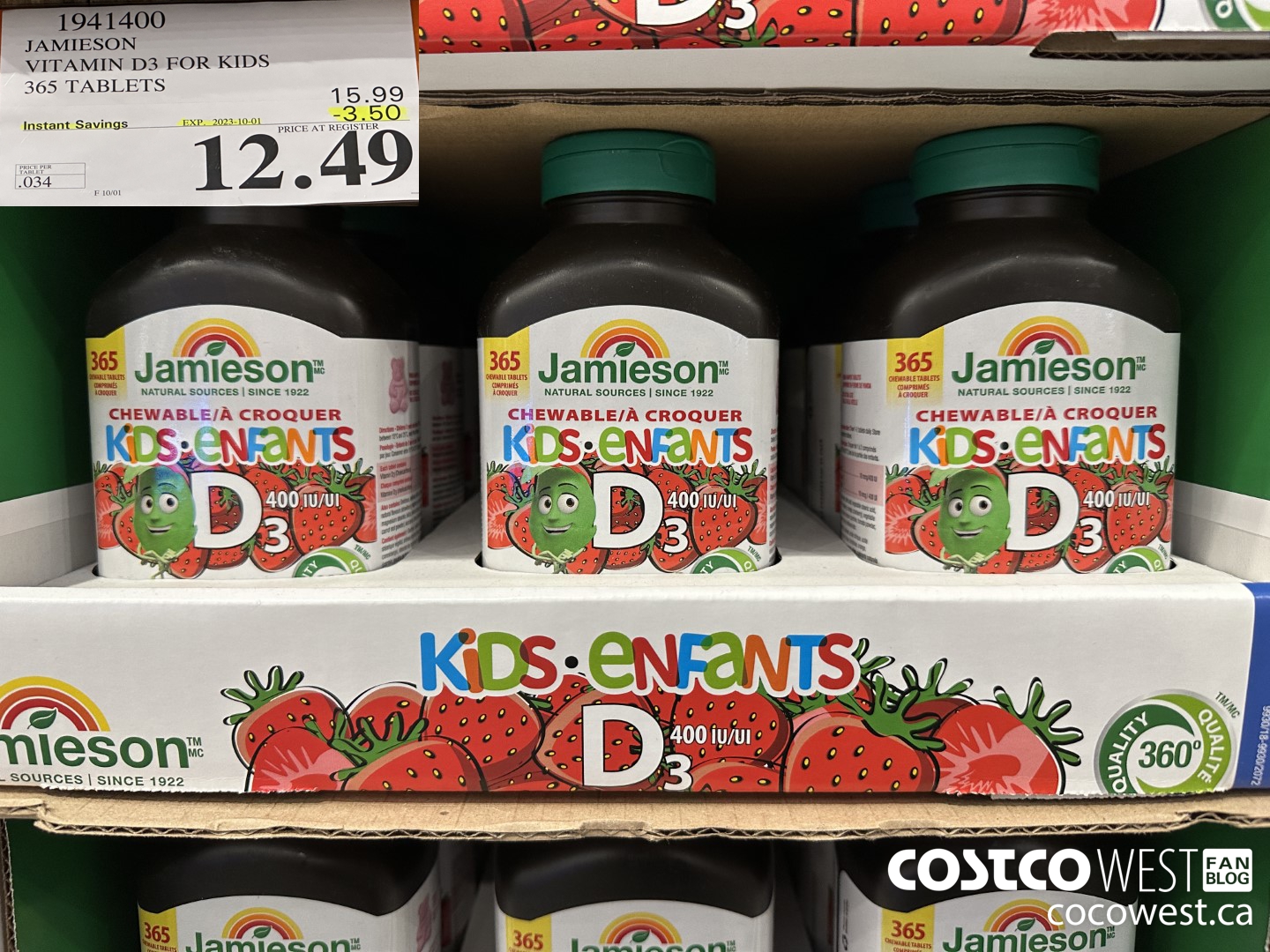 1941400 JAMIESON VITAMIN D3 FOR KIDS 365 TABLETS ($3.50 INSTANT SAVINGS EXPIRES ON 2023-10-01) $12.49