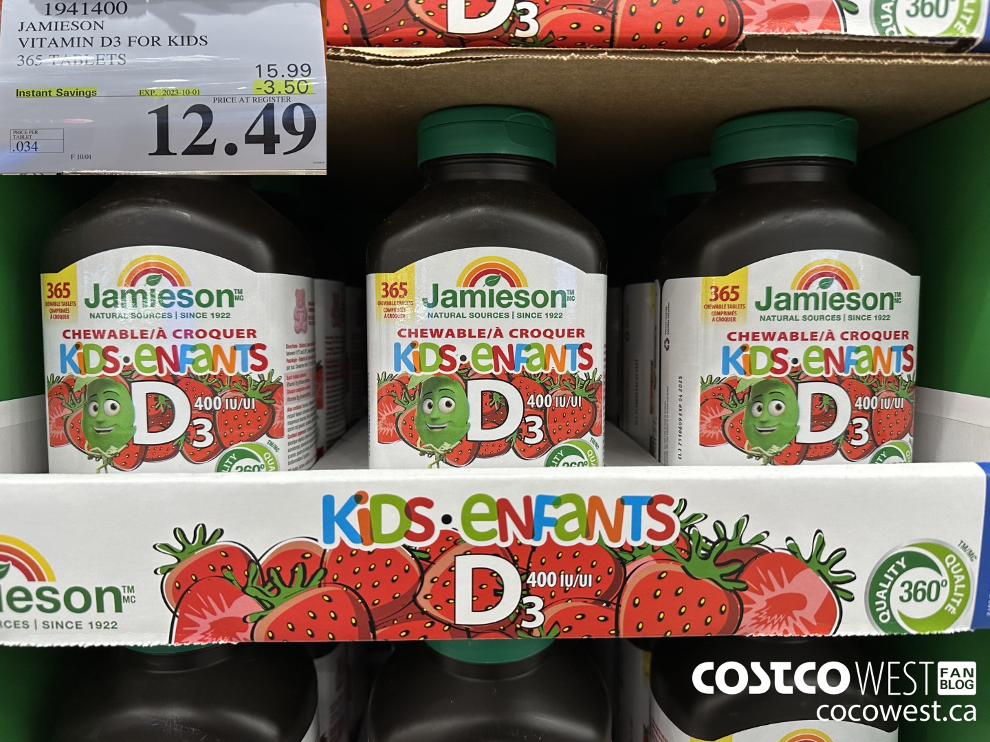 1941400 JAMIESON VITAMIN D3 FOR KIDS 365 TABLETS ($3.50 INSTANT SAVINGS EXPIRES ON 2023-10-01) $12.49