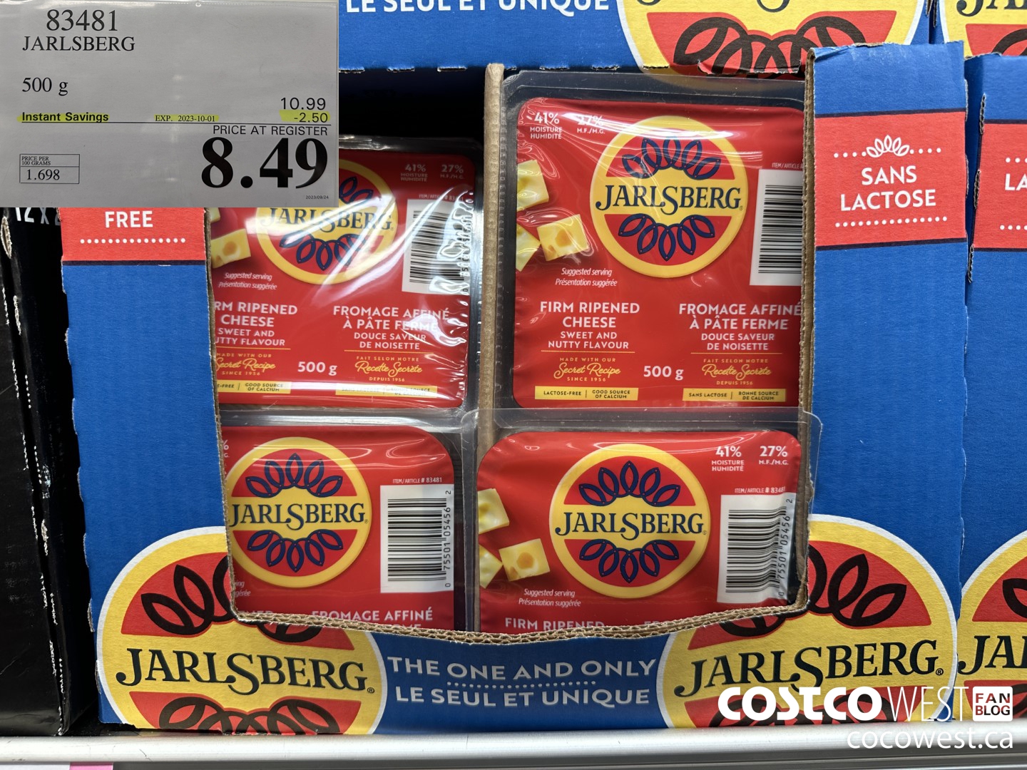 83481 JARLSBERG 500G ($2.50 INSTANT SAVINGS EXPIRES ON 2023-10-01) $8.49