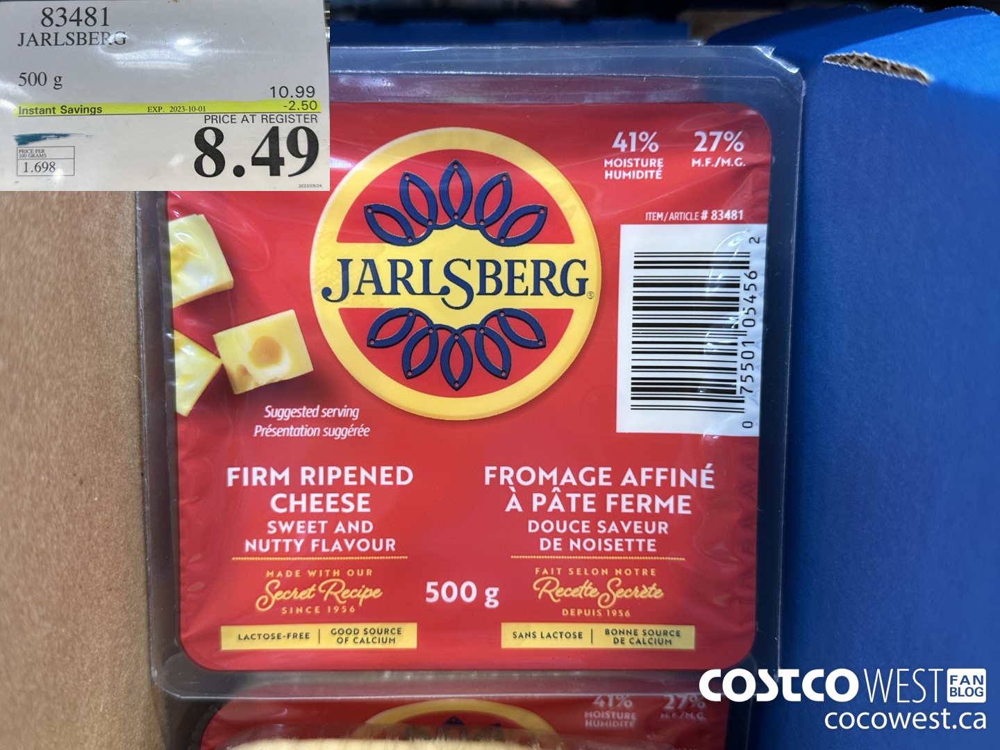83481 JARLSBERG 500G ($2.50 INSTANT SAVINGS EXPIRES ON 2023-10-01) $8.49