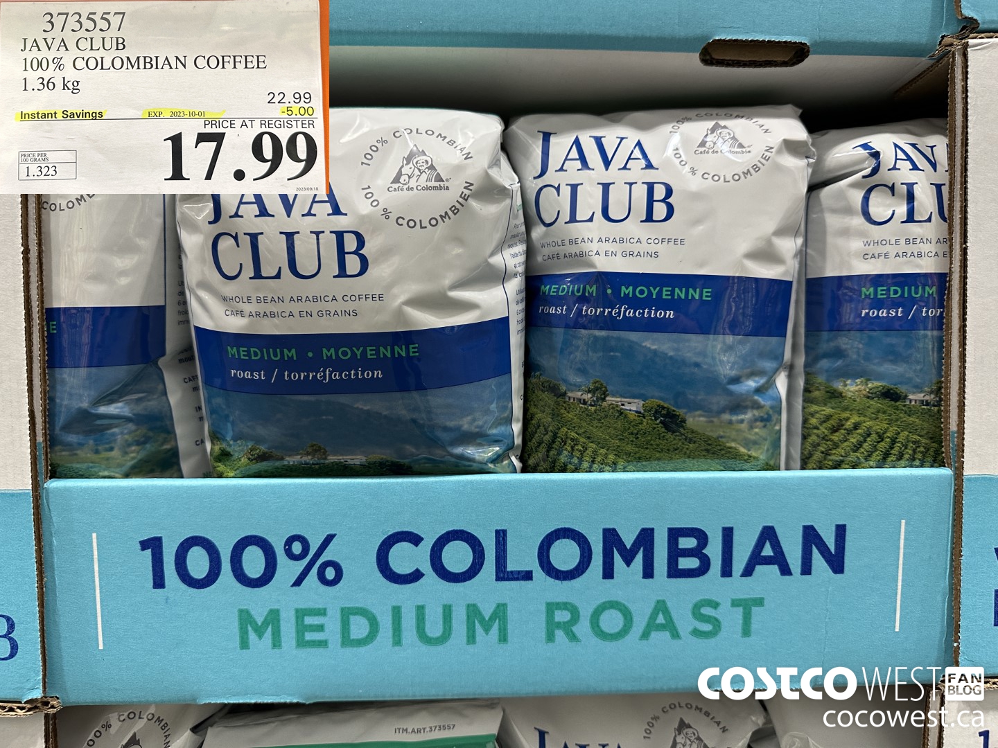 373557 JAVA CLUB 100% COLOMBIAN COFFEE 1.36 kg ($5.00 INSTANT SAVINGS EXPIRES ON 2023-10-01) $17.99