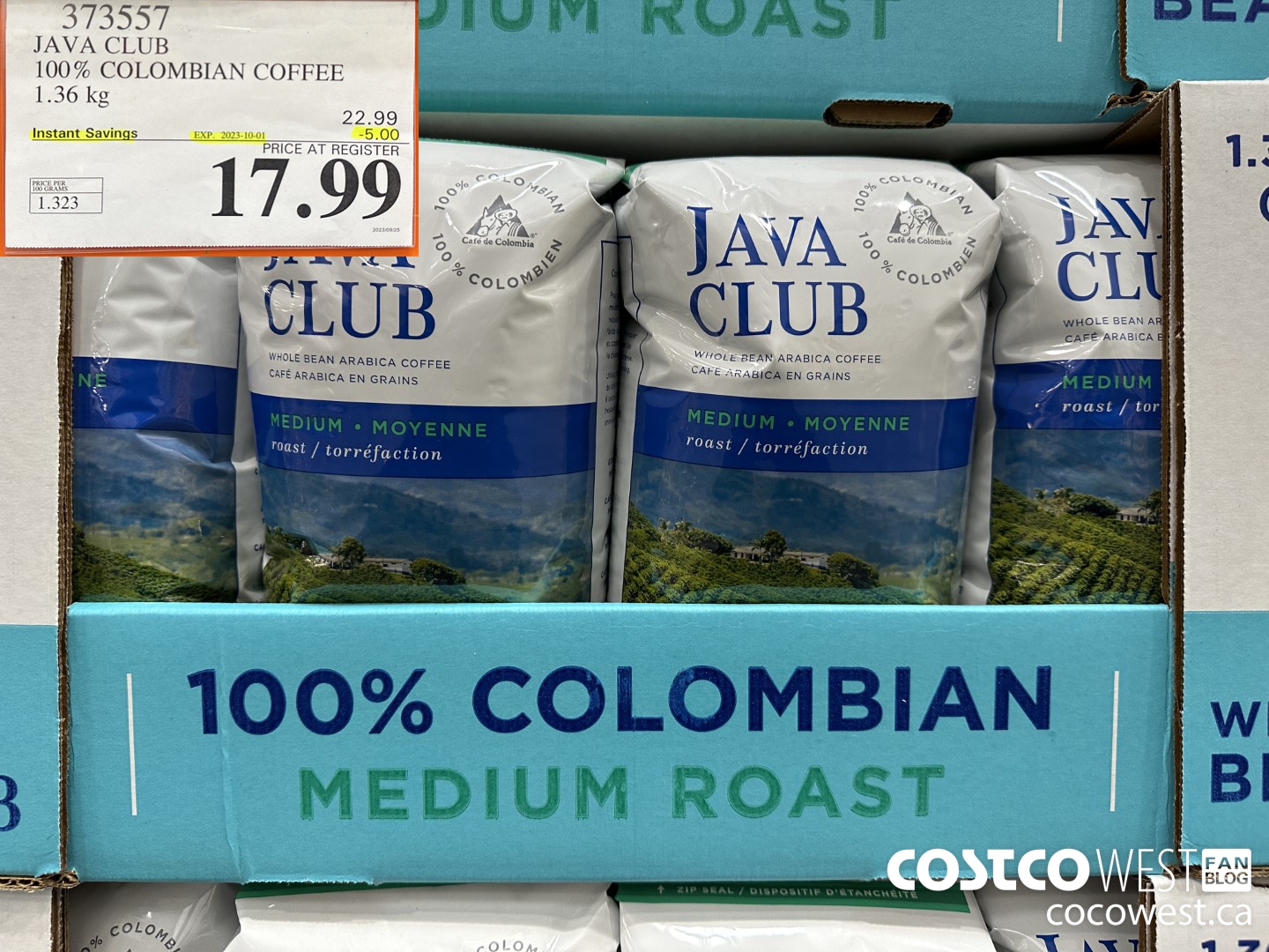 373557 JAVA CLUB 100% COLOMBIAN COFFEE 1.36 kg ($5.00 INSTANT SAVINGS EXPIRES ON 2023-10-01) $17.99