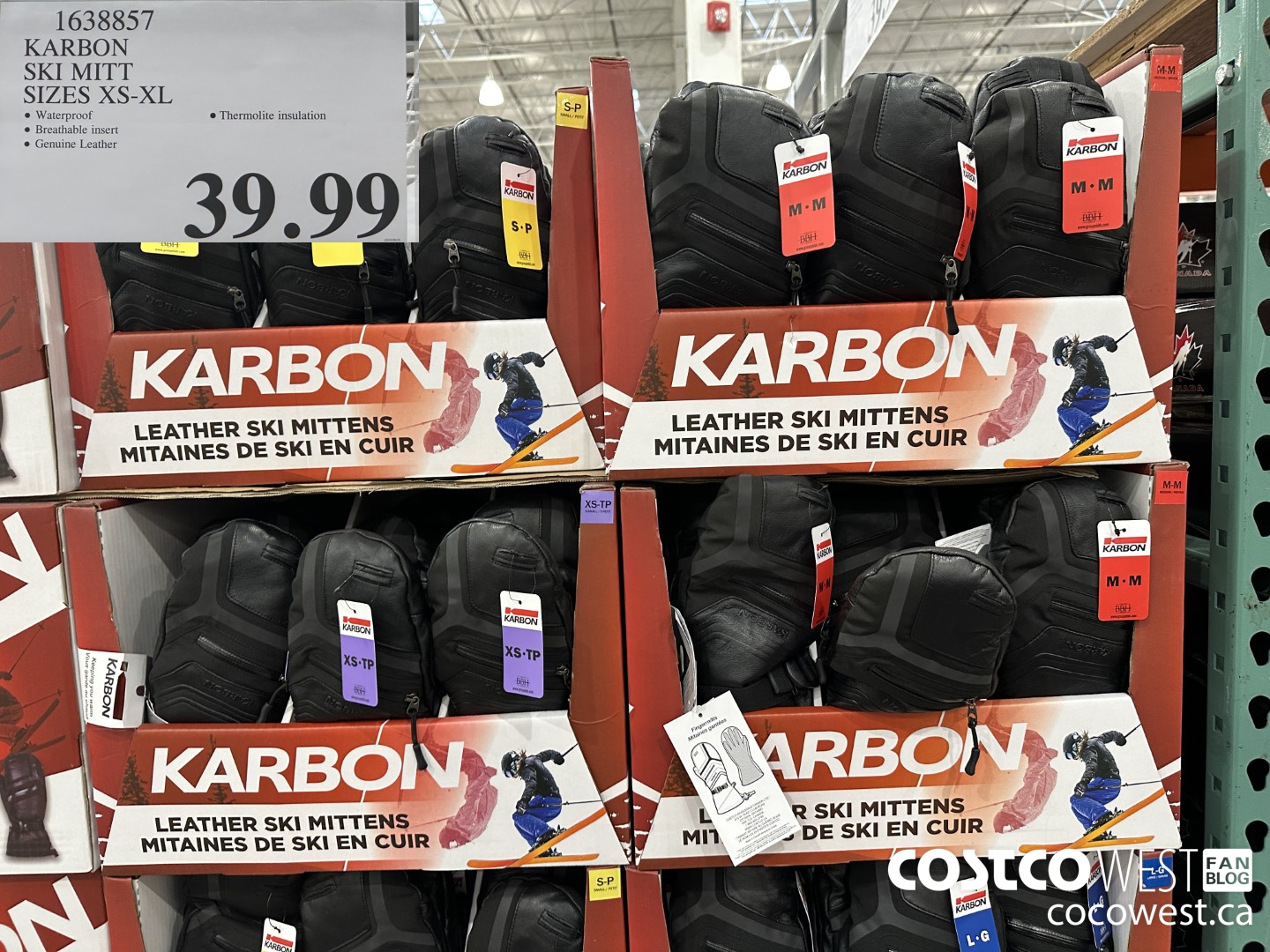 1638857 KARBON SKI MITT SIZES XS-XL $39.99