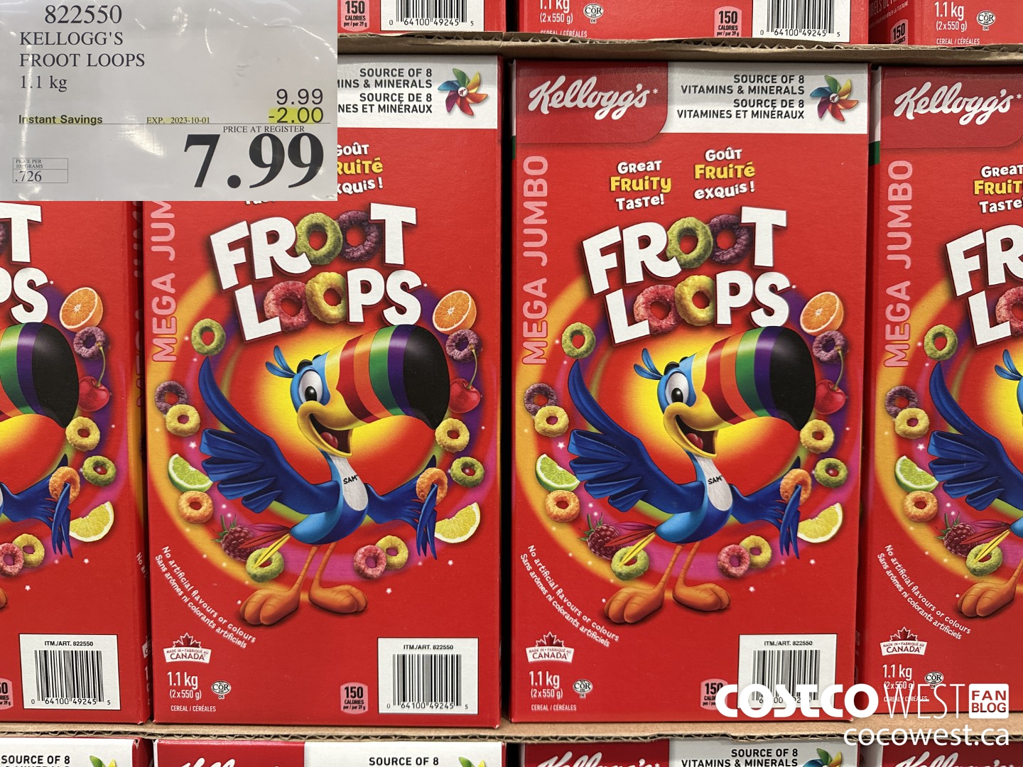 822550 KELLOGGS FROOT LOOPS 1.1 kg ($2.00 INSTANT SAVINGS EXPIRES ON 2023-10-01) $7.99