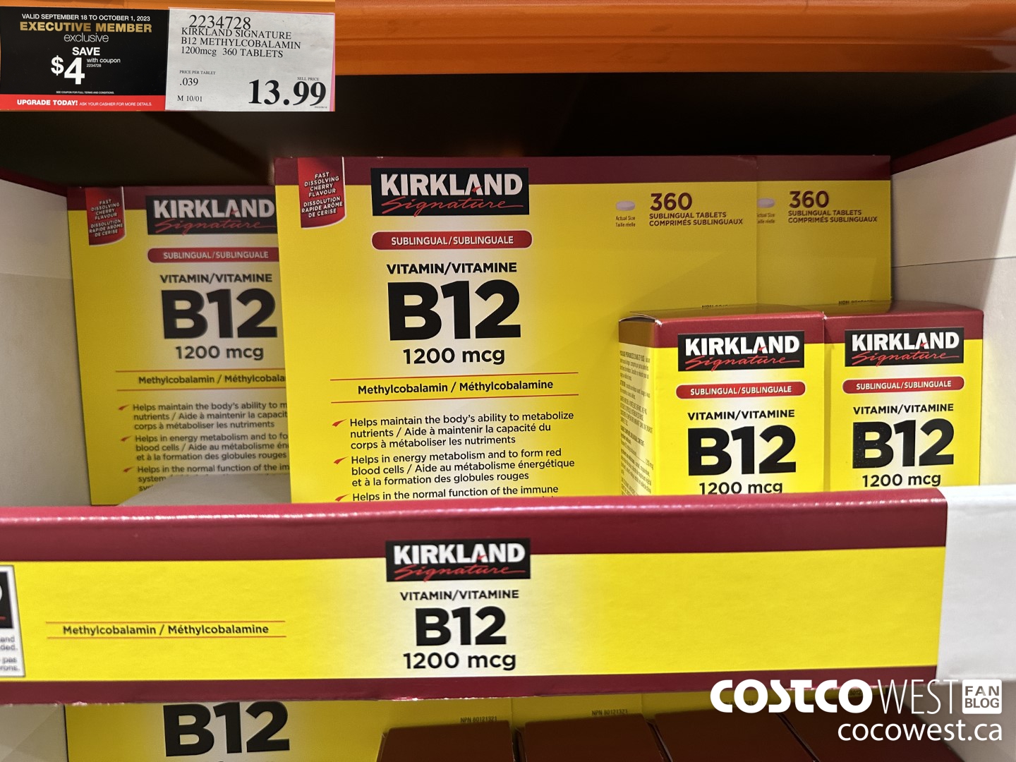 2234728 KIRKLAND SIGNATURE B12 METHYLCOBALAMIN 1200MCG 360 TABLETS ($4.00 INSTANT SAVINGS EXPIRES ON 2023-10-01) $9.99