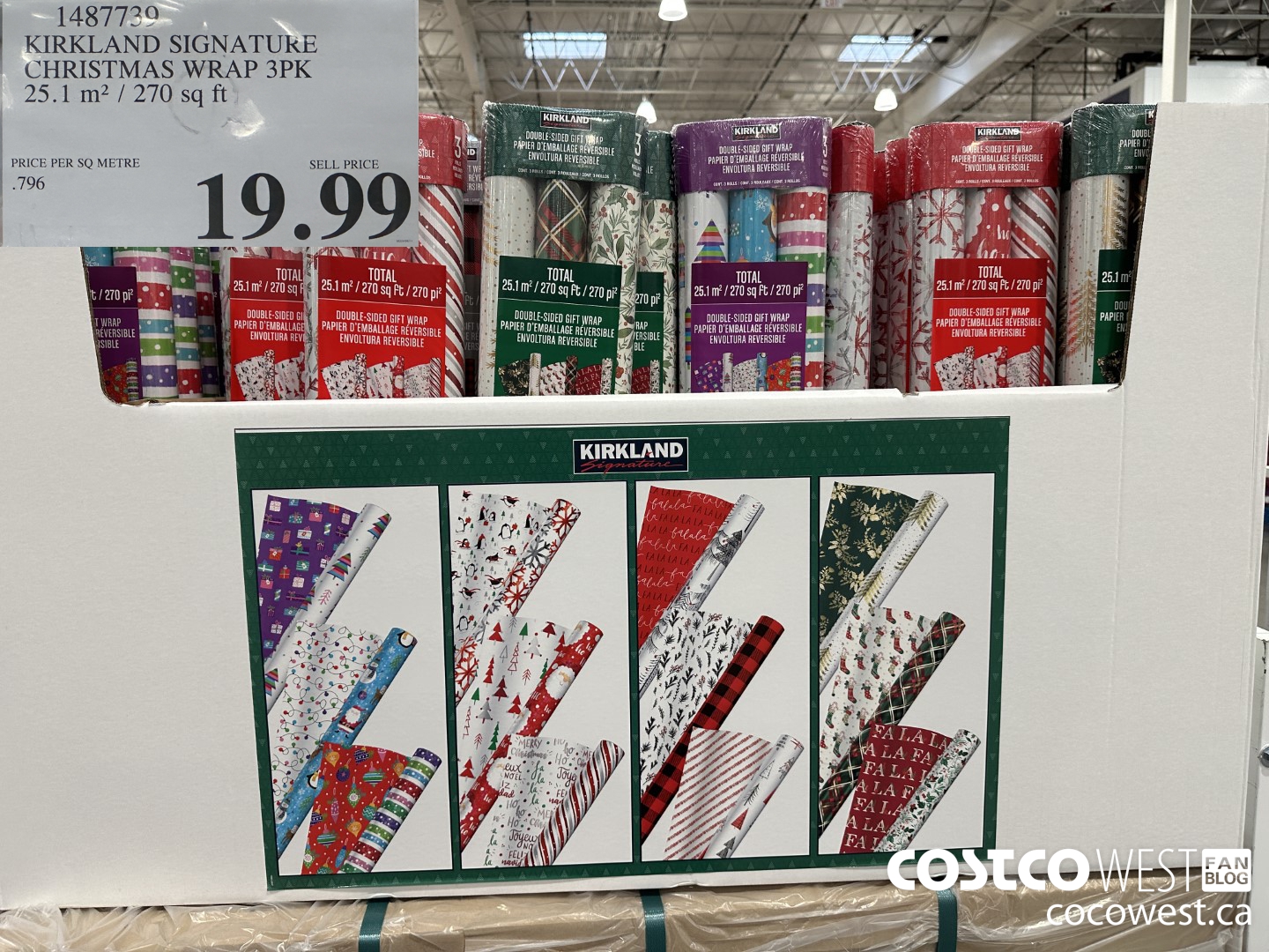 1487739 KIRKLAND SIGNATURE CHRISTMAS WRAP 3PK 25.1 M2 / 270 SQ FT $19.99