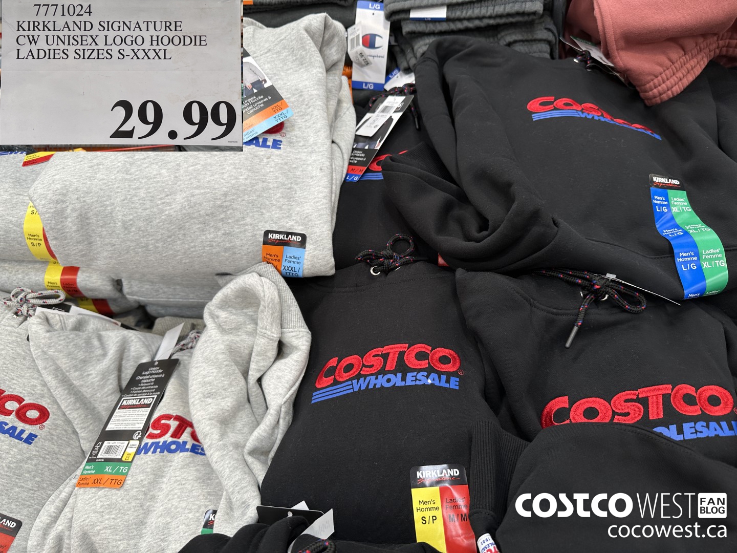 7771024 KIRKLAND SIGNATURE CW UNISEX LOGO HOODIES LADIES SIZES S-XXXL $29.99