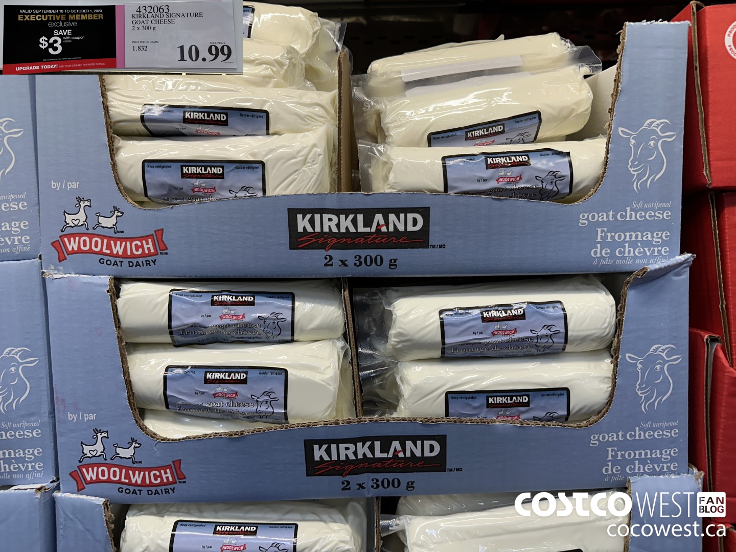 432063 KIRKLAND SIGNATURE GOAT CHEESE 2 x 300 g ($3.00 INSTANT SAVINGS EXPIRES ON 2023-10-01) $7.99