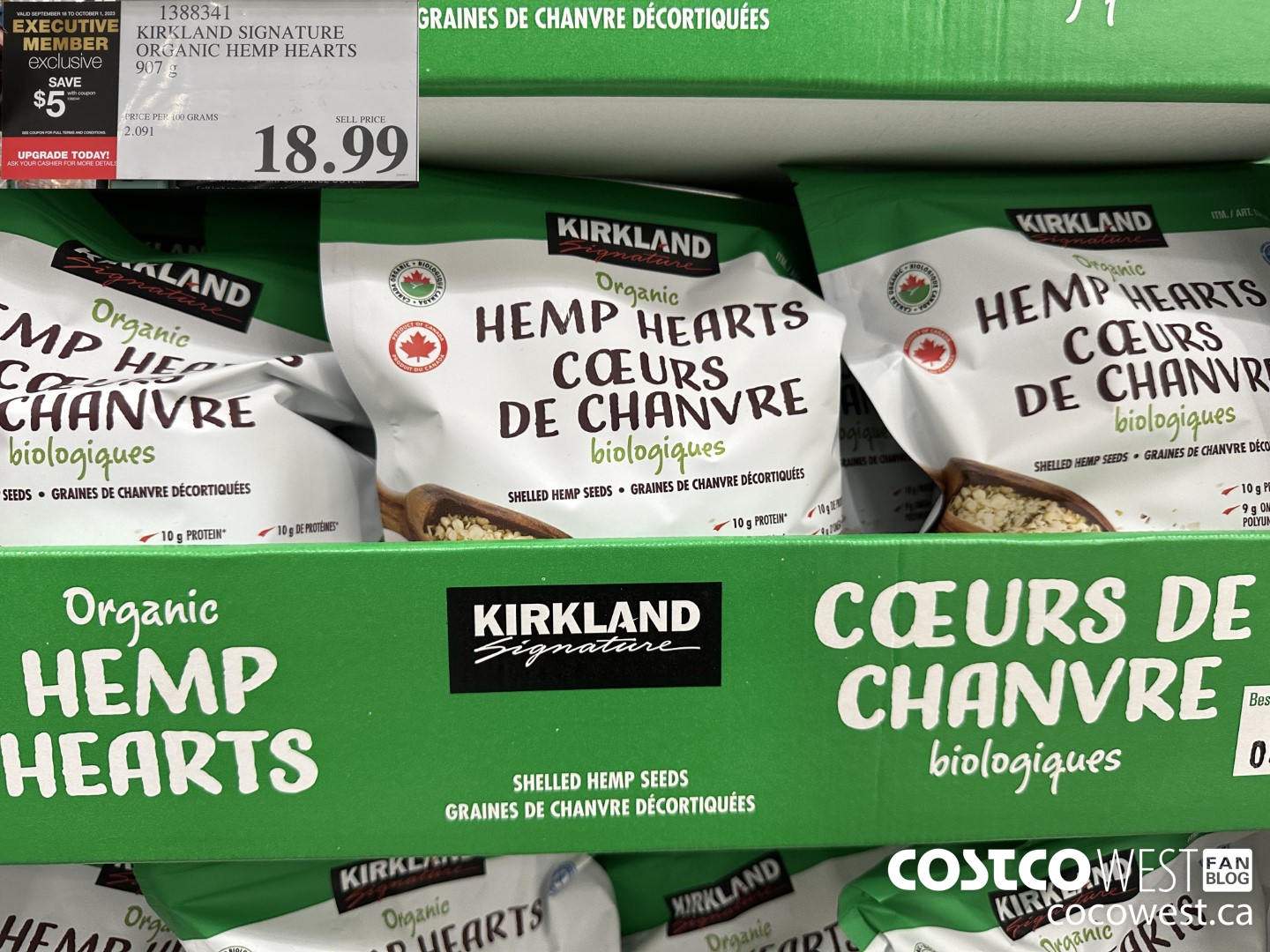 1388341 KIRKLAND SIGNATURE HEMP HEARTS 908 g ($5.00 INSTANT SAVINGS EXPIRES ON 2023-10-01) $13.99