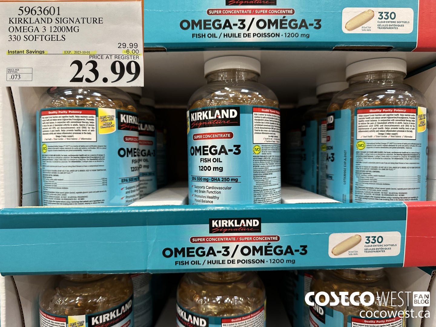 5963601 KIRKLAND SIGNATURE OMEGA 3 1200MG 330 SOFTGELS ($6.00 INSTANT SAVINGS EXPIRES ON 2023-10-01) $23.99