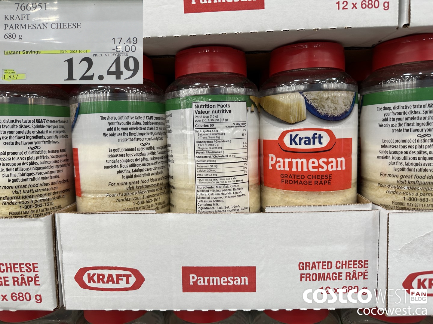 766951 KRAFT PARMESAN CHEESE 680 g ($5.00 INSTANT SAVINGS EXPIRES ON 2023-10-01) $12.49