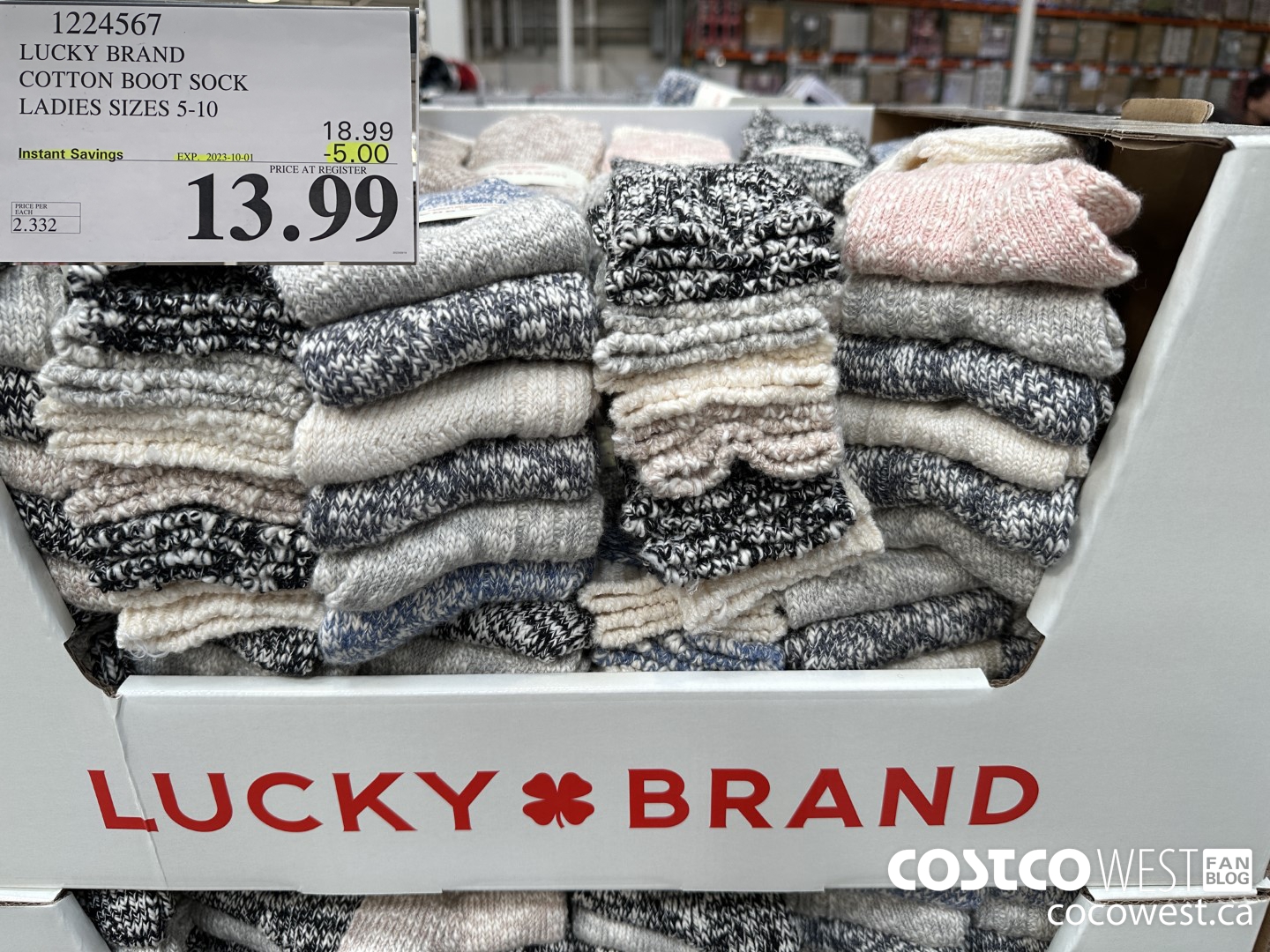 1224567 LUCKY BRAND COTTON BOOT SOCK LADIES SIZES 5-10 ($5.00 INSTANT SAVINGS EXPIRES ON 2023-10-01) $13.99