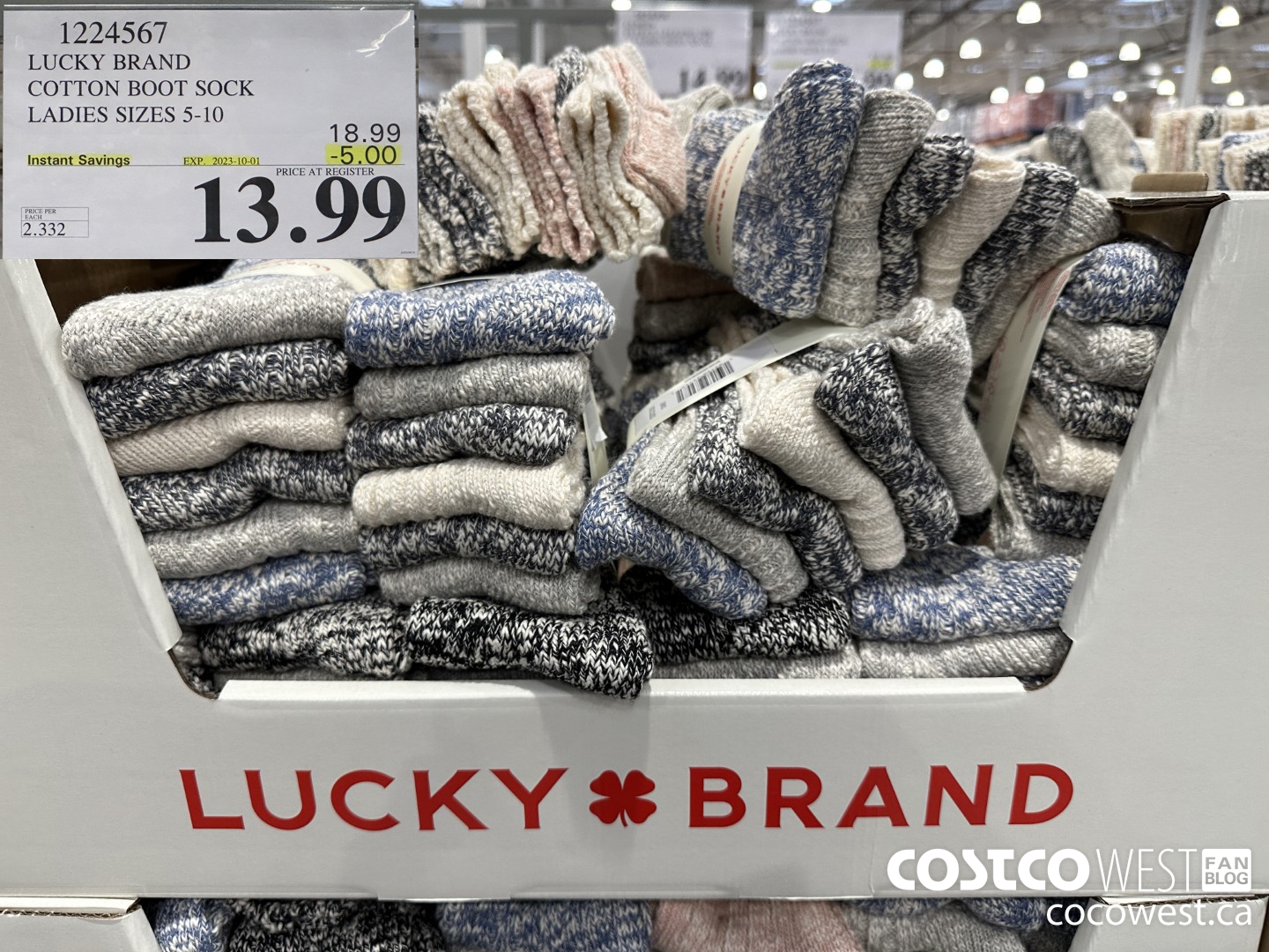 1224567 LUCKY BRAND COTTON BOOT SOCK LADIES SIZES 5-10 ($5.00 INSTANT SAVINGS EXPIRES ON 2023-10-01) $13.99