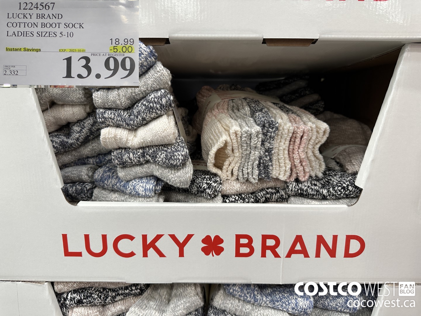 1224567 LUCKY BRAND COTTON BOOT SOCK LADIES SIZES 5-10 ($5.00 INSTANT SAVINGS EXPIRES ON 2023-10-01) $13.99