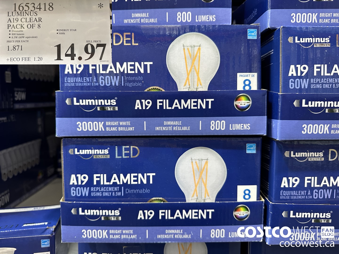 1653418 LUMINUS A19 CLEAR PACK OF 8 $14.97