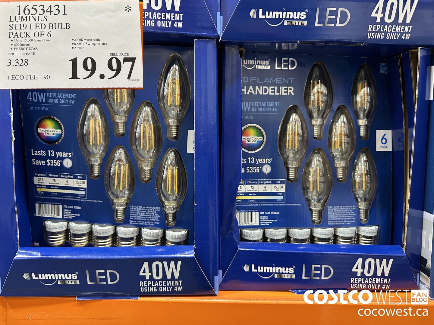 1653431 LUMINUS ST19 LED BULB PACK OF 6 $19.97