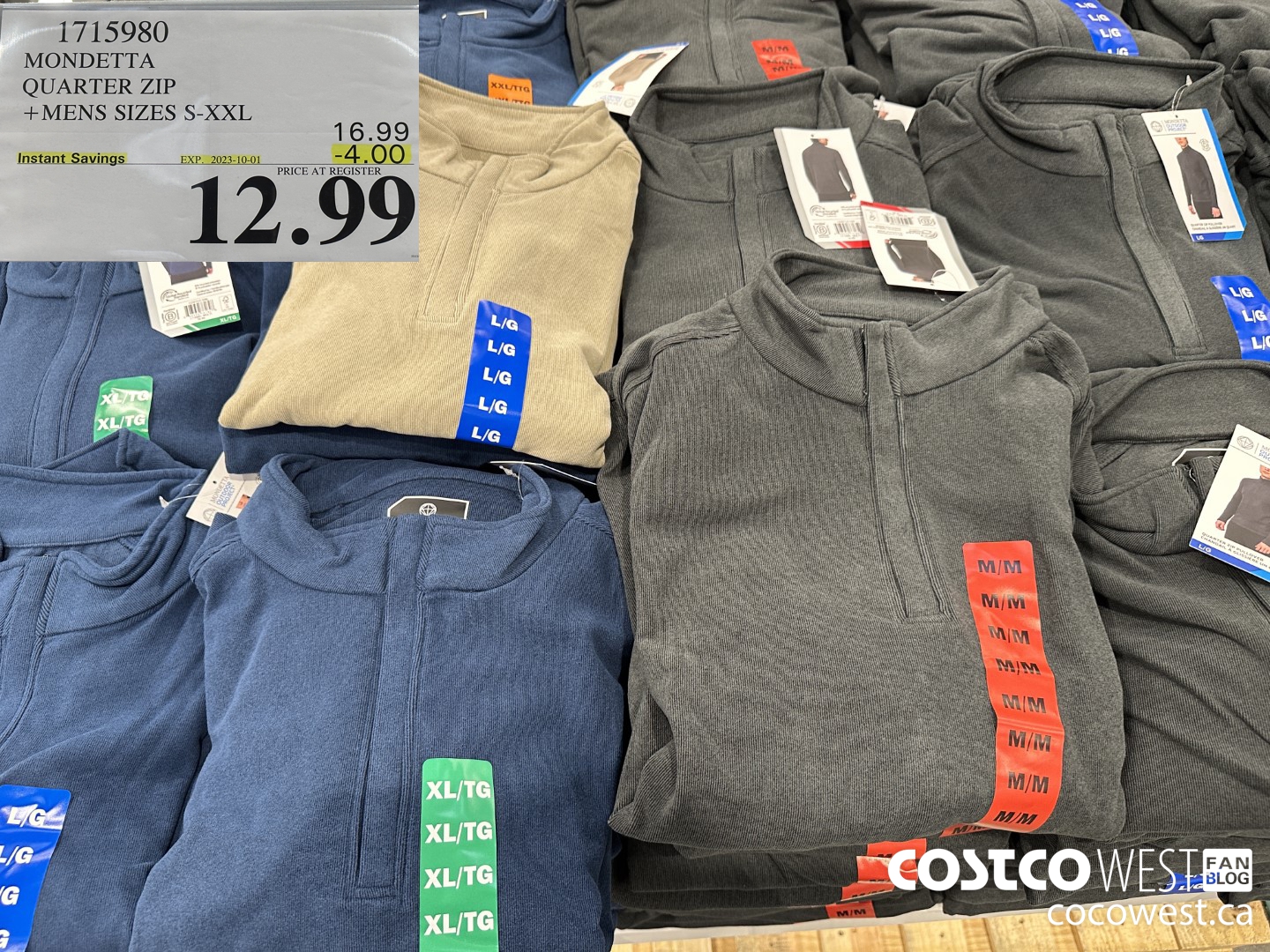 1715980 MONDETTA QUARTER ZIP MENS SIZES S-XXL ($4.00 INSTANT SAVINGS EXPIRES ON 2023-10-01) $12.99