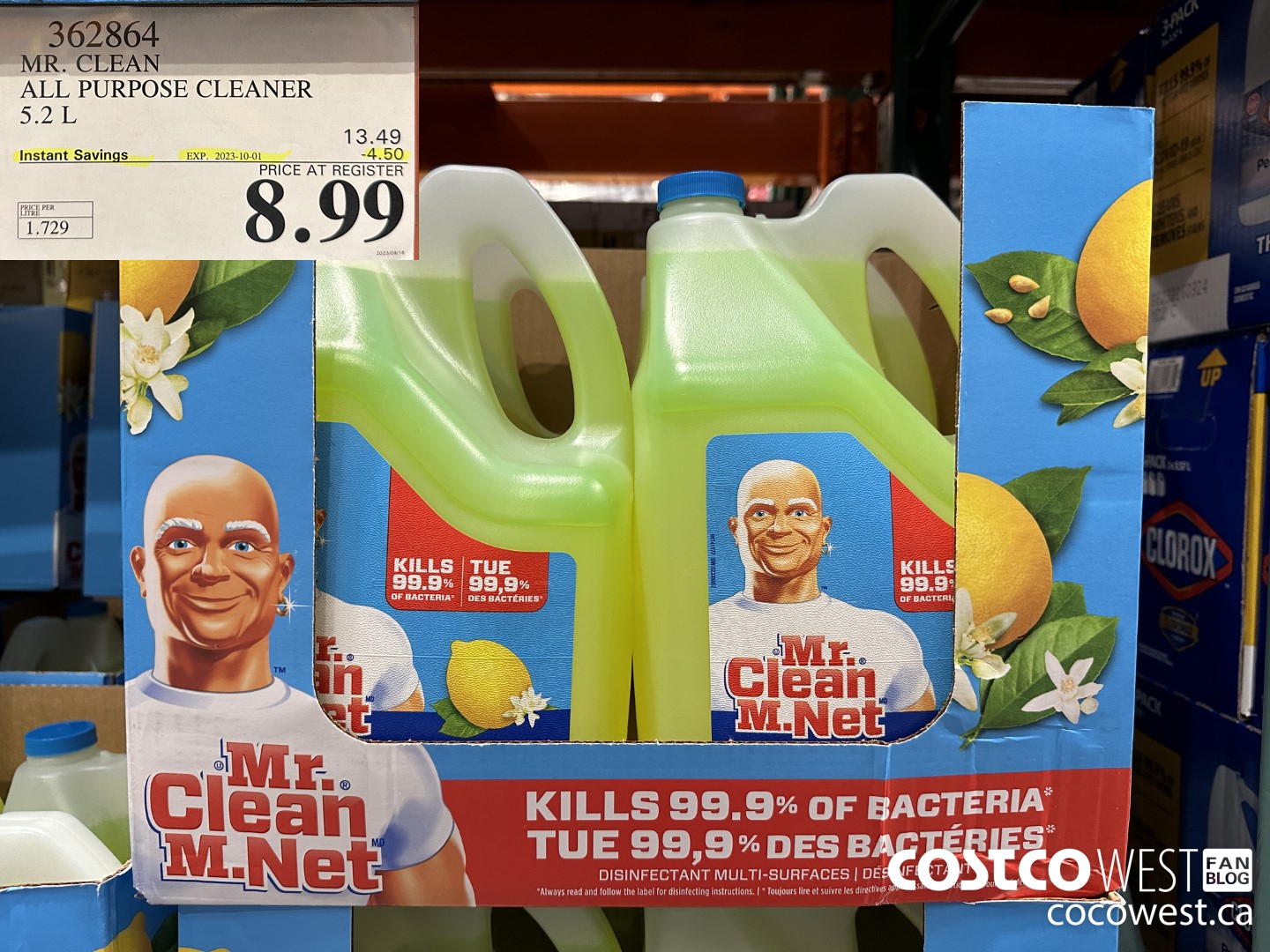 362864 MR. CLEAN ALL PURPOSE CLEANER 5.2 L ($4.50 INSTANT SAVINGS EXPIRES ON 2023-10-01) $8.99