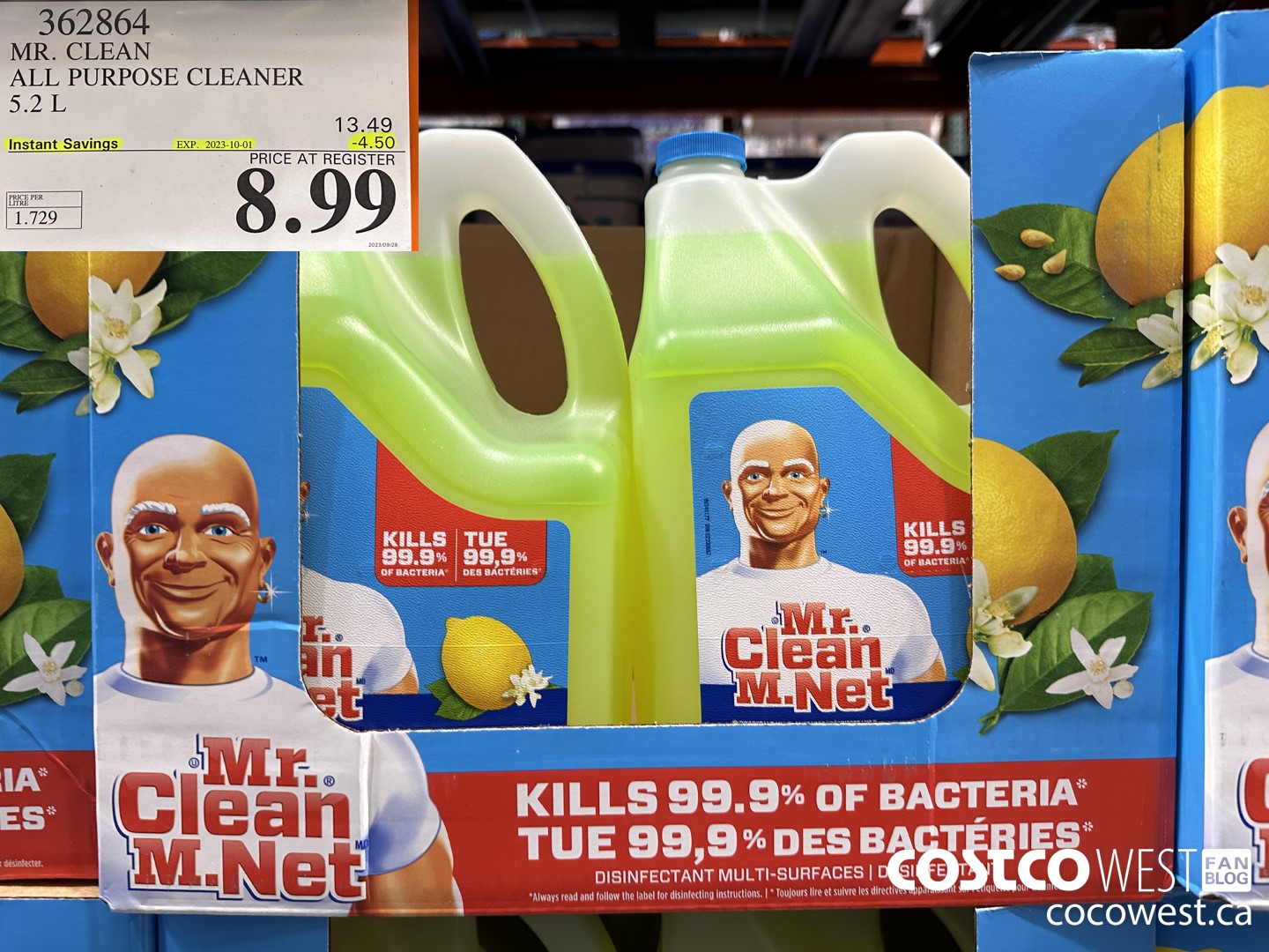 362864 MR. CLEAN ALL PURPOSE CLEANER 5.2 L ($4.50 INSTANT SAVINGS EXPIRES ON 2023-10-01) $8.99