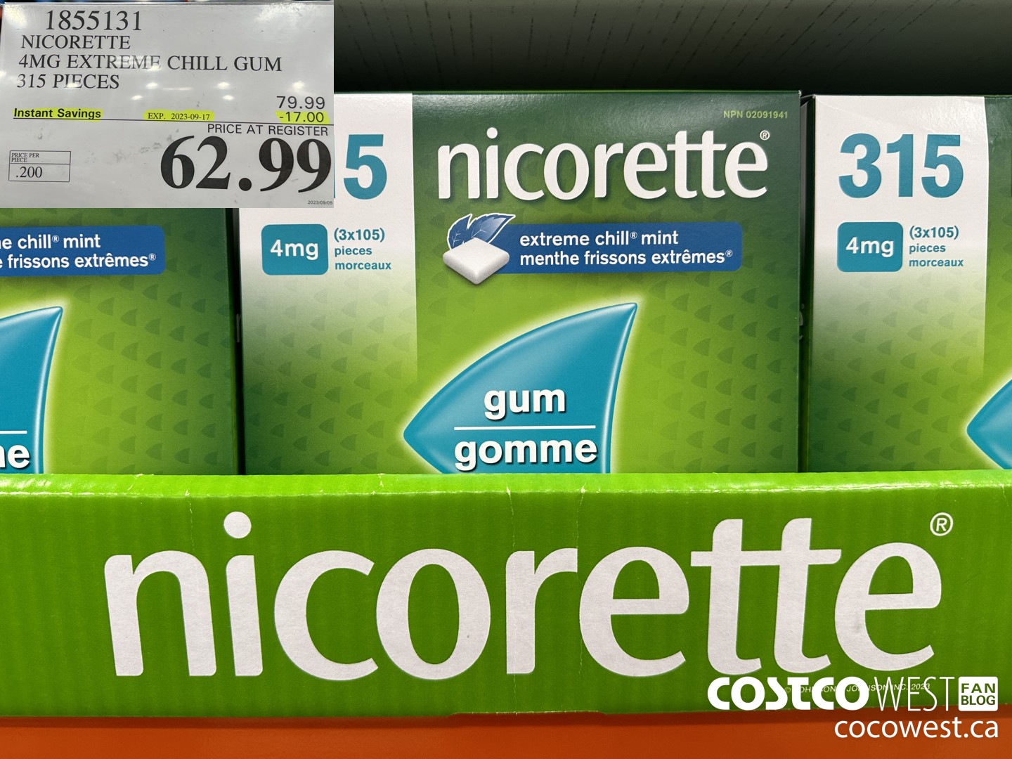 1855131 NICORETTE 4MG EXTREME CHILL GUM 315 PIECES ($17.00 INSTANT SAVINGS EXPIRES ON 2023-09-17) $62.99