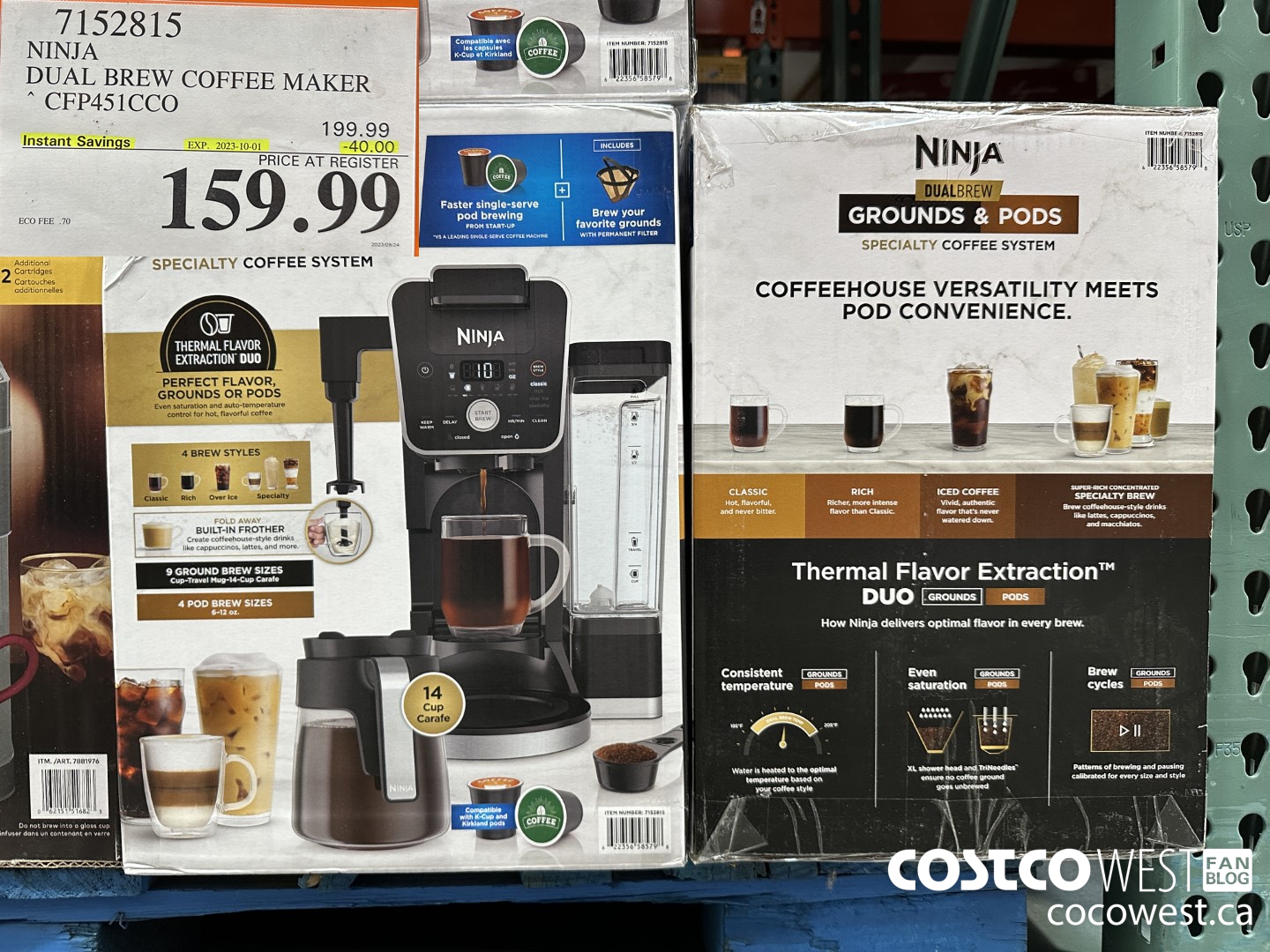 7152815 NINJA DUAL BREW COFFEE MAKER CFP451CCO ($40.00 INSTANT SAVINGS EXPIRES ON 2023-10-01) $159.99