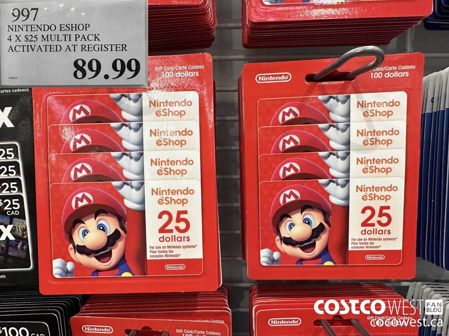 997 NINTENDO ESHOP 4 X $25 MULTI PACK ACTIVATED AT REGISTER $89.99