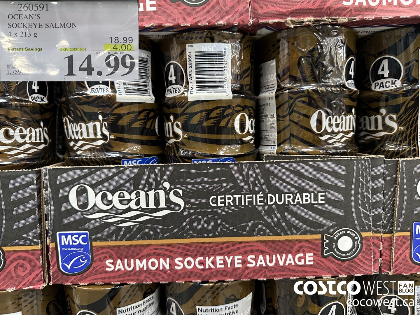 260591 OCEAN'S SOCKEYE SALMON 4 x 213 g ($4.00 INSTANT SAVINGS EXPIRES ON 2023-10-01) $14.99