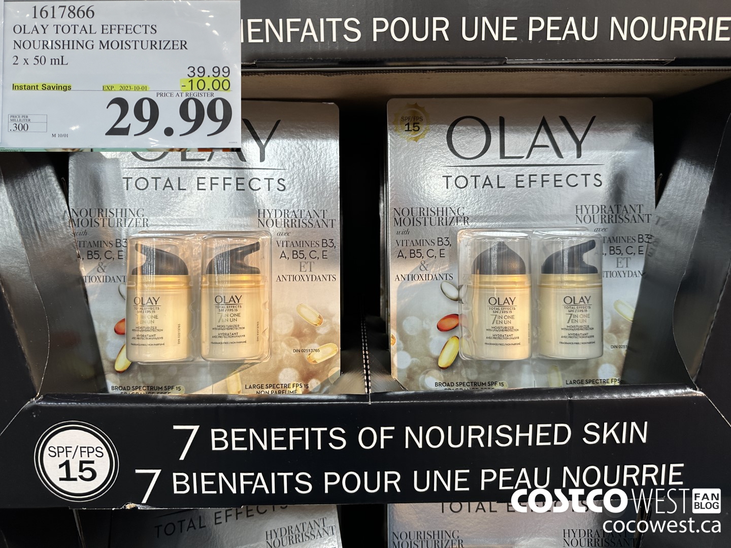 1617866 OLAY TOTAL EFFECTS ANTI-AGING MOISTURIZER 2 X 50 ML ($10.00 INSTANT SAVINGS EXPIRES ON 2023-10-01) $29.99