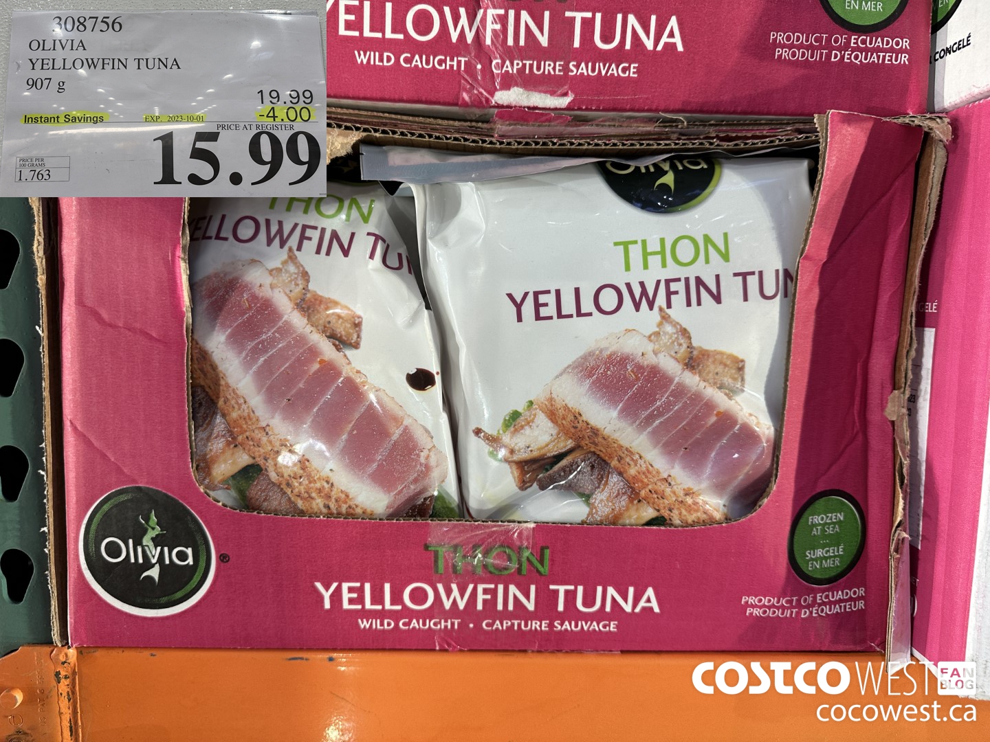308756 OLIVIA YELLOWFIN TUNA 907G ($4.00 INSTANT SAVINGS EXPIRES ON 2023-10-01) $15.99