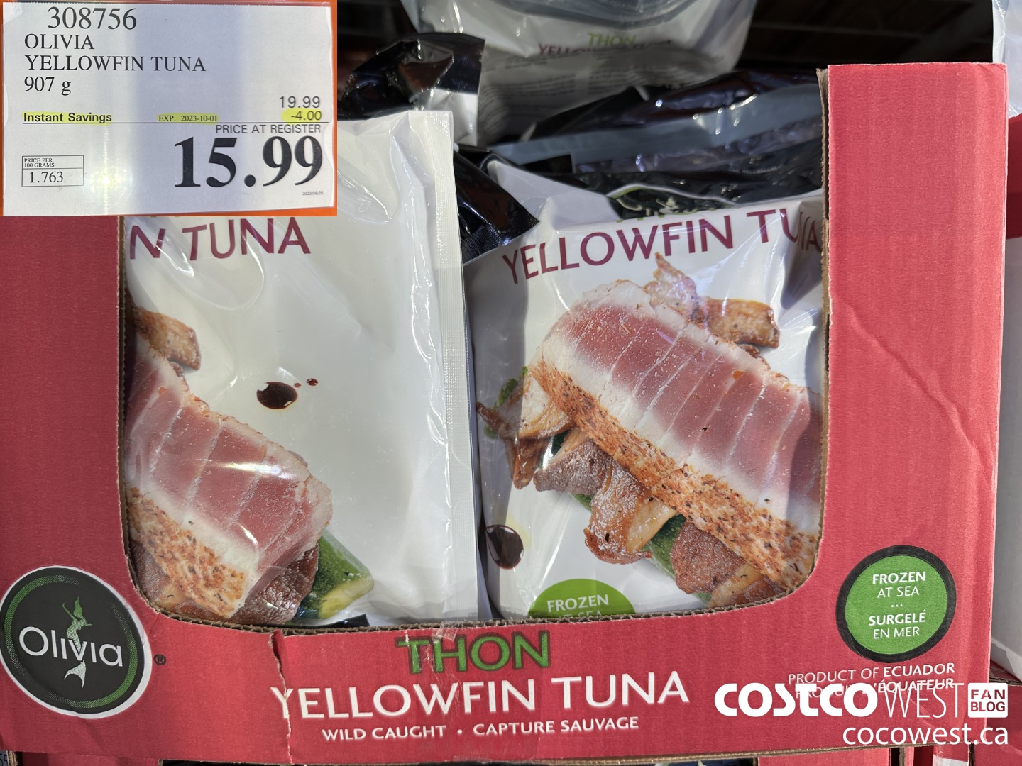 308756 OLIVIA YELLOWFIN TUNA 907G ($4.00 INSTANT SAVINGS EXPIRES ON 2023-10-01) $15.99