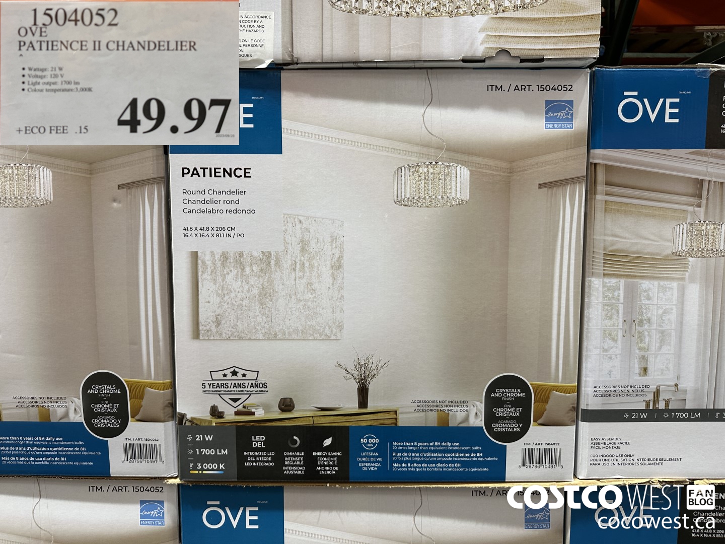 1504052 OVE PATIENCE II CHANDELIER $49.97