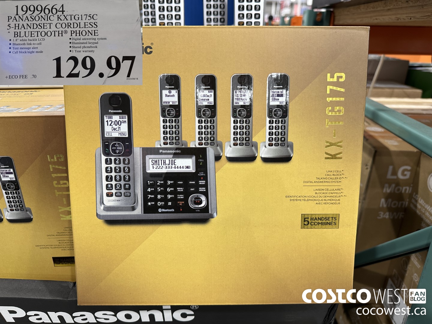 1999664 PANASONIC KXTG175C 5-HANDSET CORDLESS BLUETOOTH PHONE $129.97