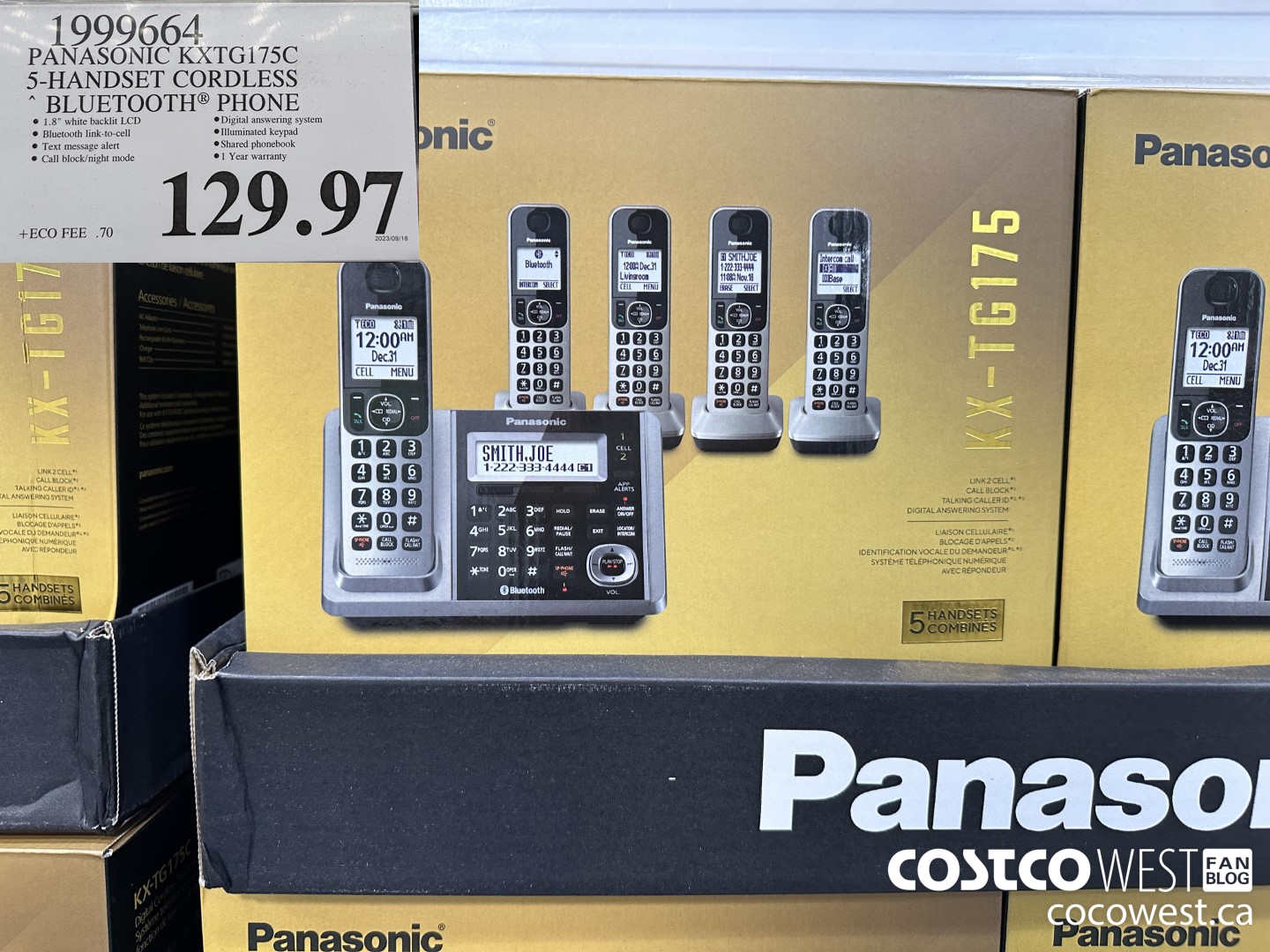 1999664 PANASONIC KXTG175C 5-HANDSET CORDLESS BLUETOOTH PHONE $129.97