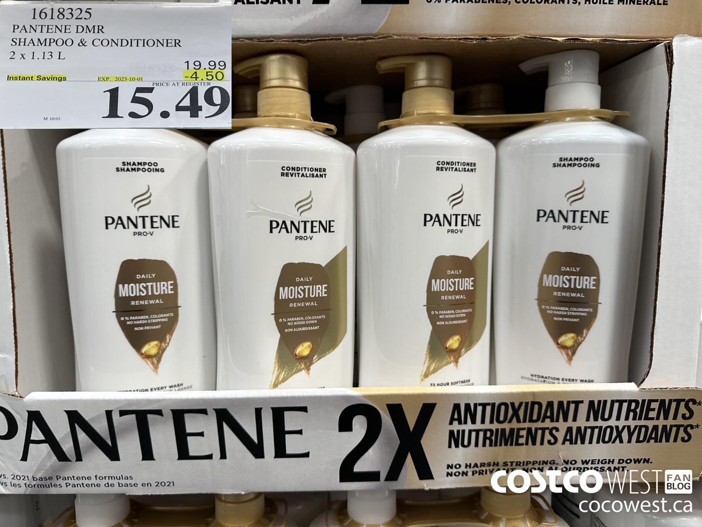 1618325 PANTENE DMR SHAMPOO/CONDIRIONER 2 x 1.13 L ($4.50 INSTANT SAVINGS EXPIRES ON 2023-10-01) $15.49