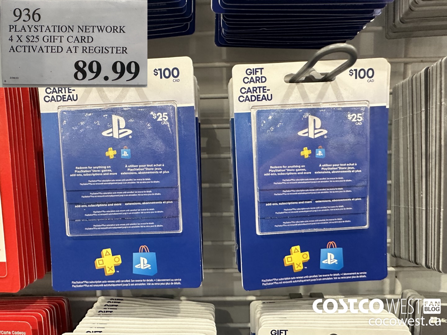 936 PLAYSTATION NETWORK 4 X $25 GIFT CARD ACTIVATED AT REGISTER $89.99