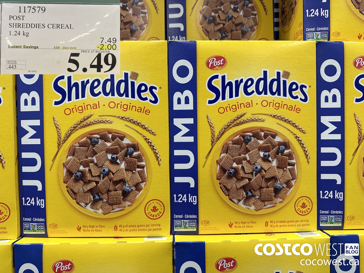 117579 POST SHREDDIES CEREAL 1.24 kg ($2.00 INSTANT SAVINGS EXPIRES ON 2023-10-01) $5.49