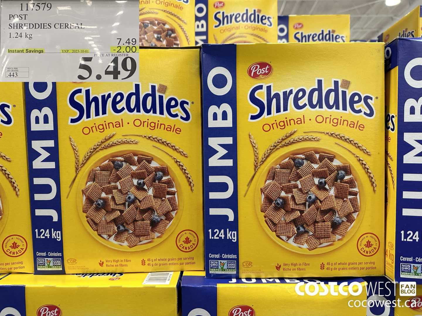 117579 POST SHREDDIES CEREAL 1.24 kg ($2.00 INSTANT SAVINGS EXPIRES ON 2023-10-01) $5.49