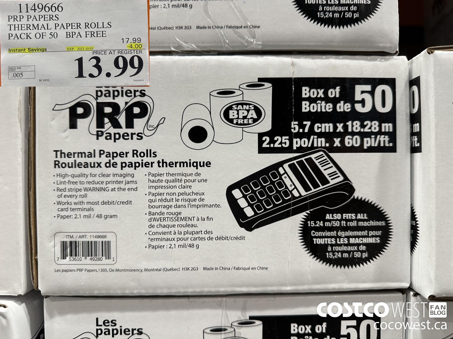 1149666 PRP PAPERS THERMAL PAPER ROLLS PACK OF 50 BPA FREE ($4.00 INSTANT SAVINGS EXPIRES ON 2023-10-01) $13.99
