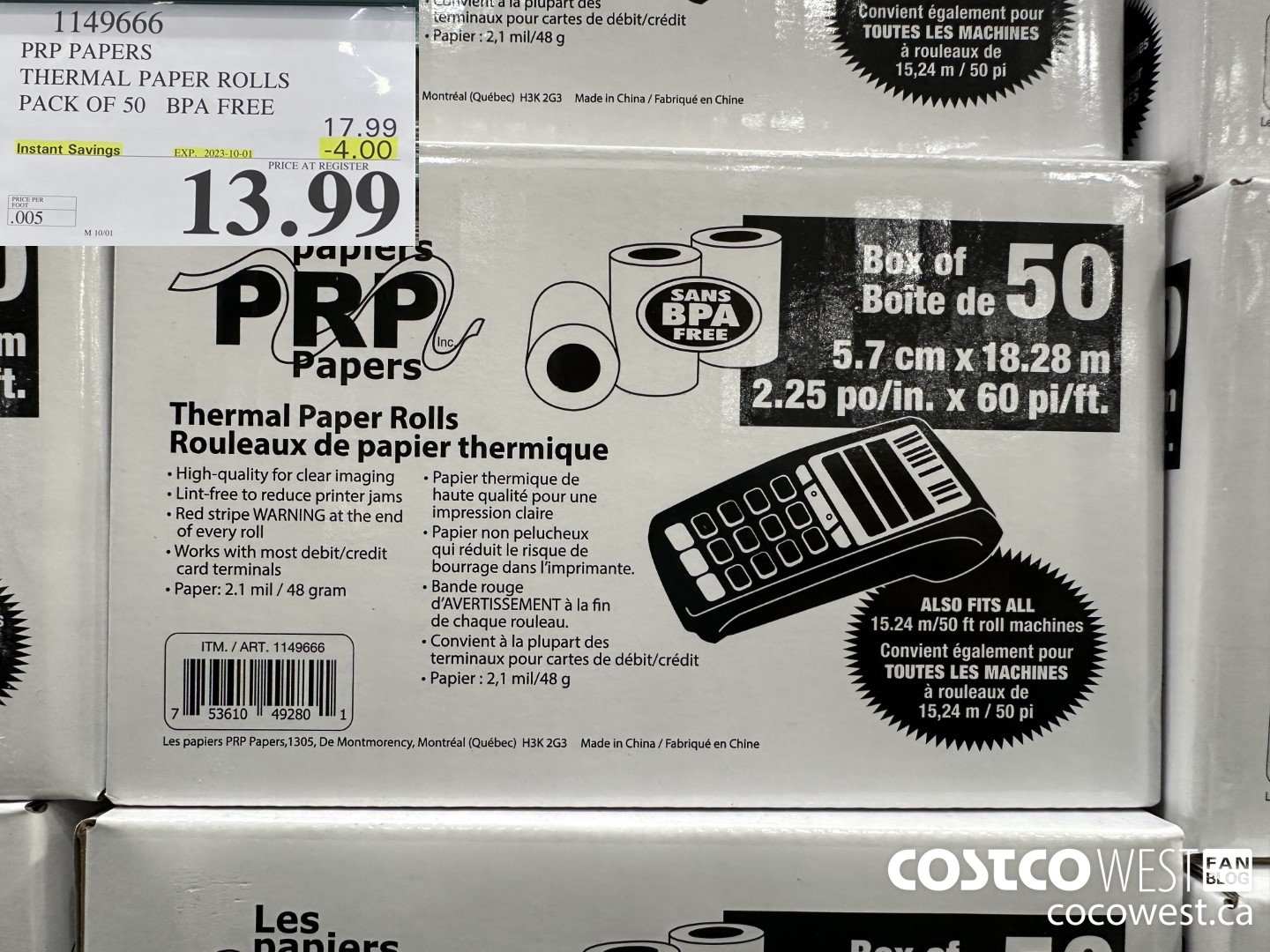 1149666 PRP PAPERS THERMAL PAPER ROLLS PACK OF 50 BPA FREE ($4.00 INSTANT SAVINGS EXPIRES ON 2023-10-01) $13.99