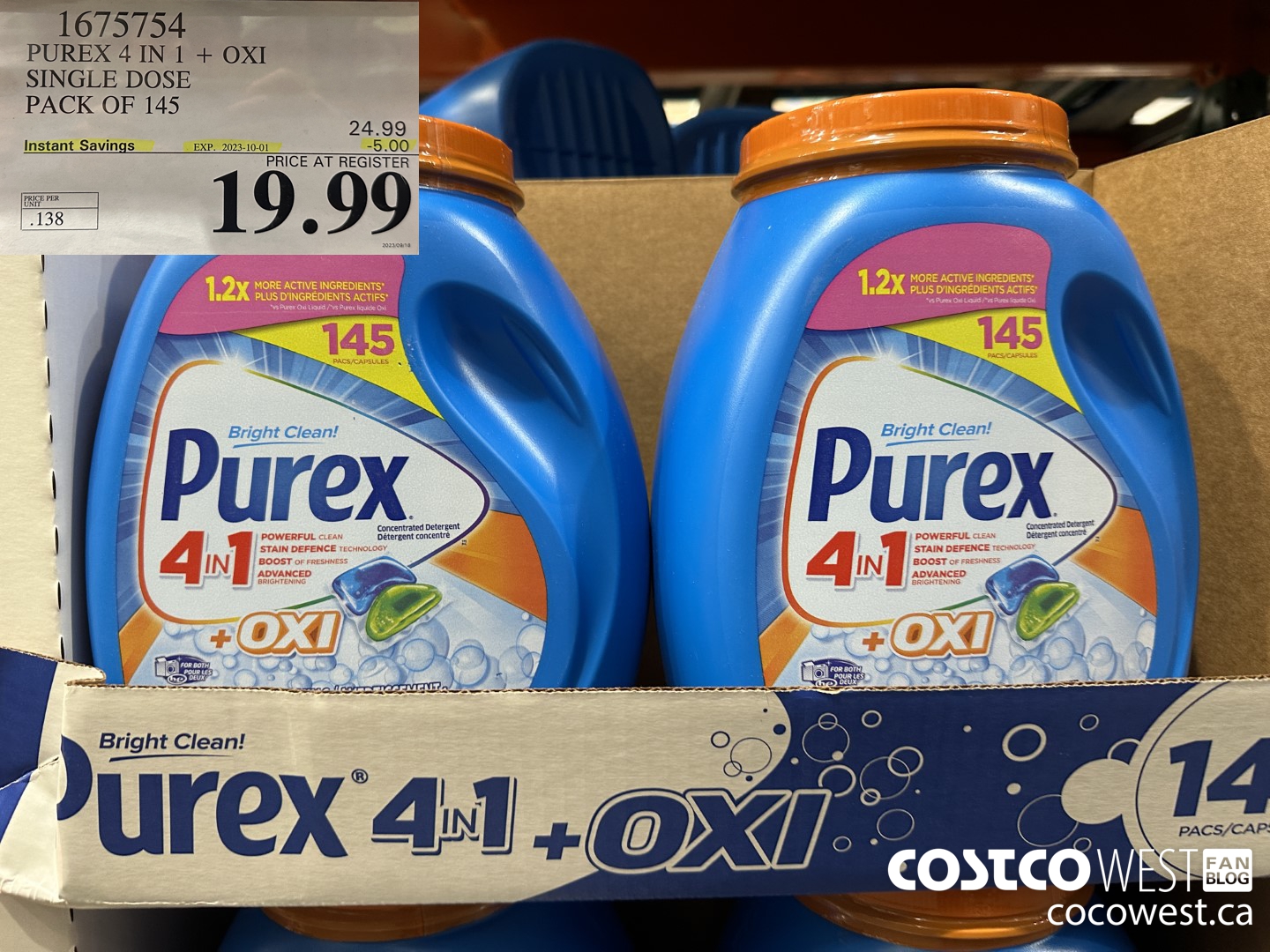 1675754 PUREX 4 IN 1 + OXI SINGLE DOSE PACK OF 145 ($5.00 INSTANT SAVINGS EXPIRES ON 2023-10-01) $19.99