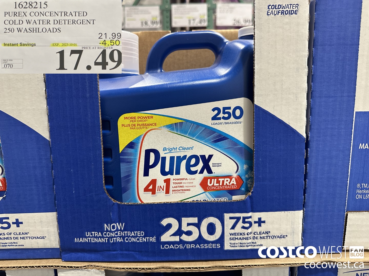 1628215 PUREX CONCENTRATED COLD WATER DETERGENT 250 WASHLOADS ($4.50 INSTANT SAVINGS EXPIRES ON 2023-10-01) $17.49