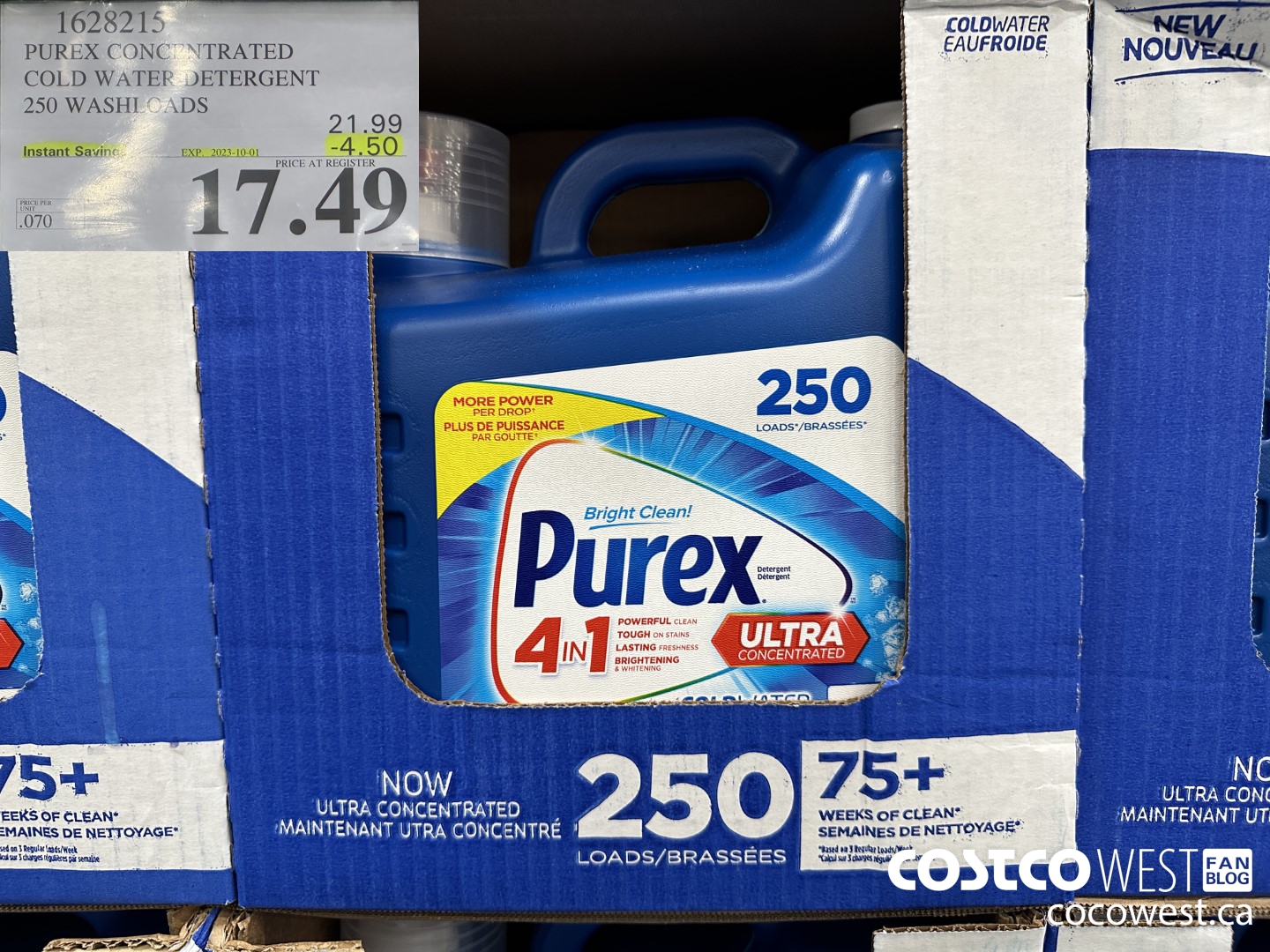 1628215 PUREX CONCENTRATED COLD WATER DETERGENT 250 WASHLOADS ($4.50 INSTANT SAVINGS EXPIRES ON 2023-10-01) $17.49