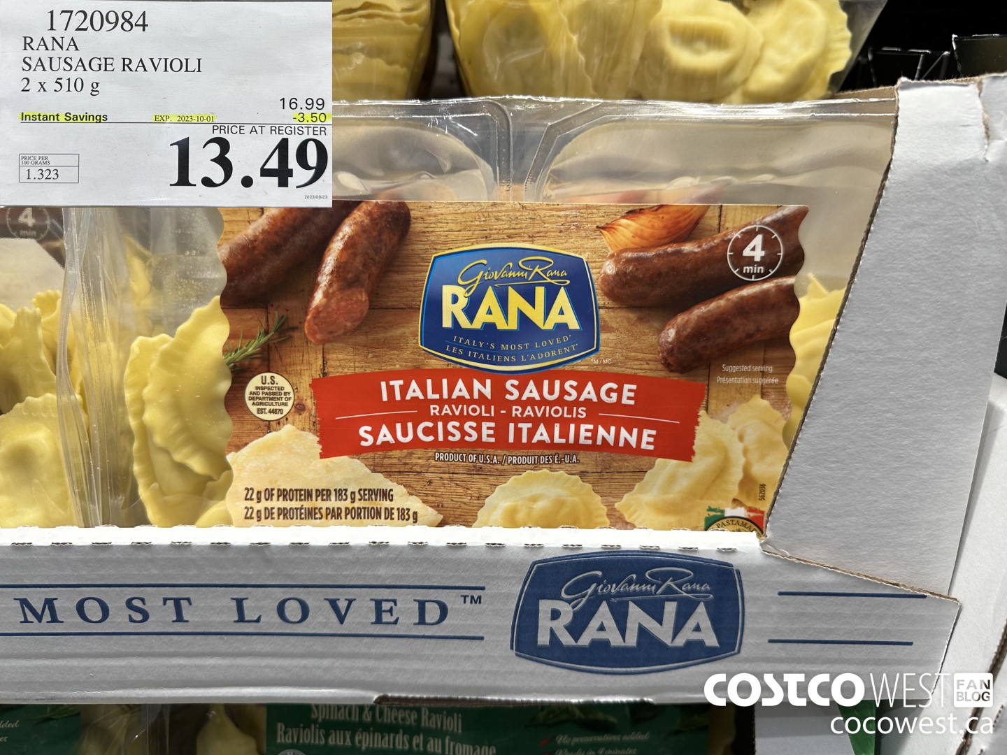 1720984 RANA SAUSAGE RAVIOLI 2 X 510 G ($3.50 INSTANT SAVINGS EXPIRES ON 2023-10-01) $13.49