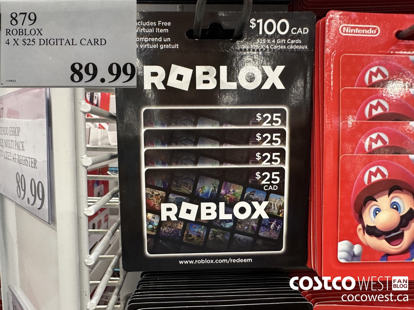 879 ROBLOX 4 X $25 DIGITAL CARD $89.99