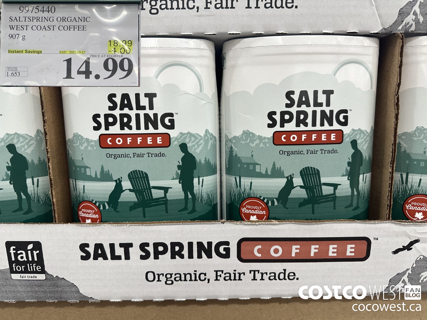 9975440 SALTSPRING COFFEE WEST COAST COFFEE 907 G ($4.00 INSTANT SAVINGS EXPIRES ON 2023-09-17) $14.99