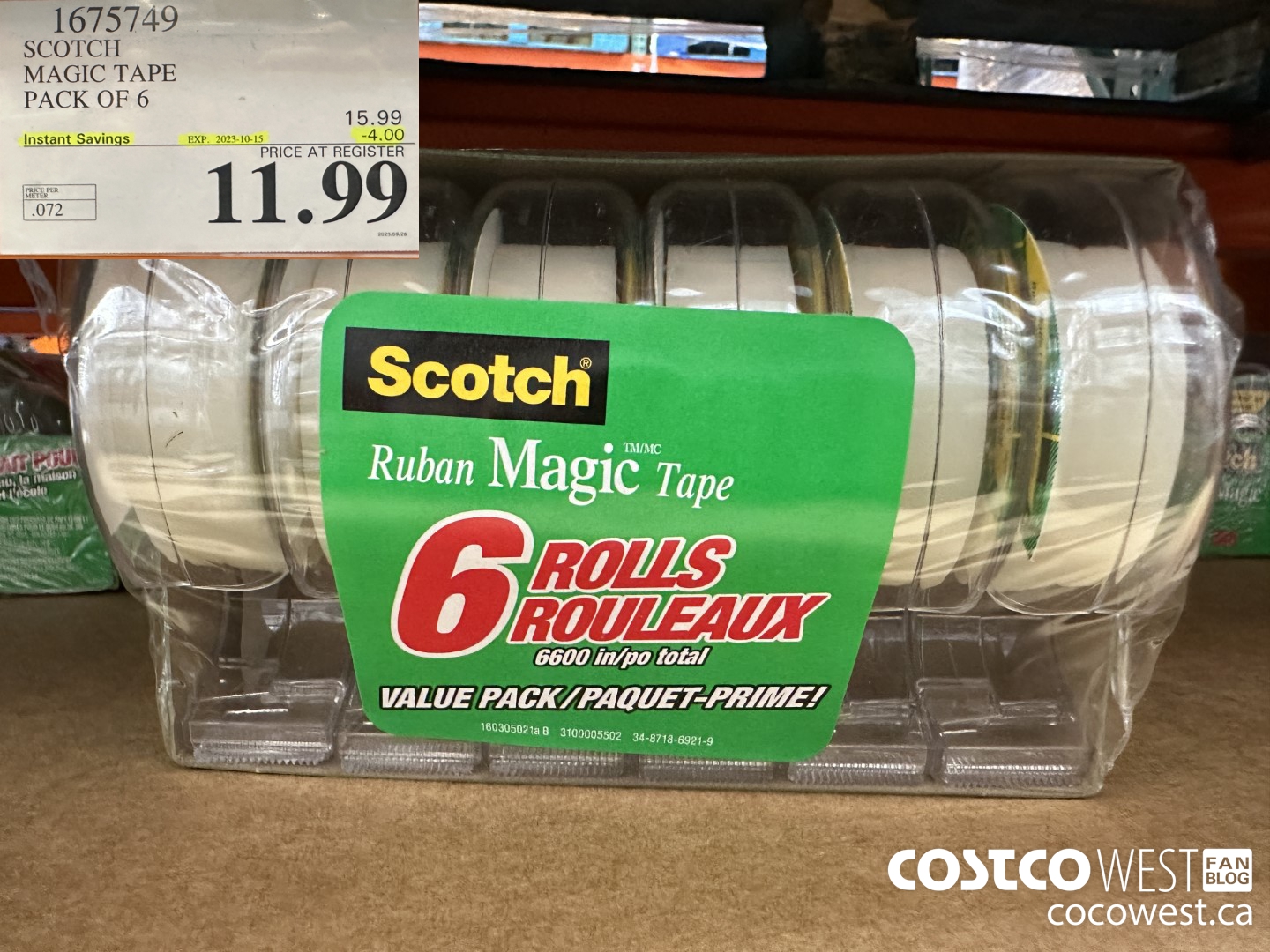 1675749 SCOTCH MAGIC TAPE PACK OF 6 ($4.00 INSTANT SAVINGS EXPIRES ON 2023-10-15) $11.99