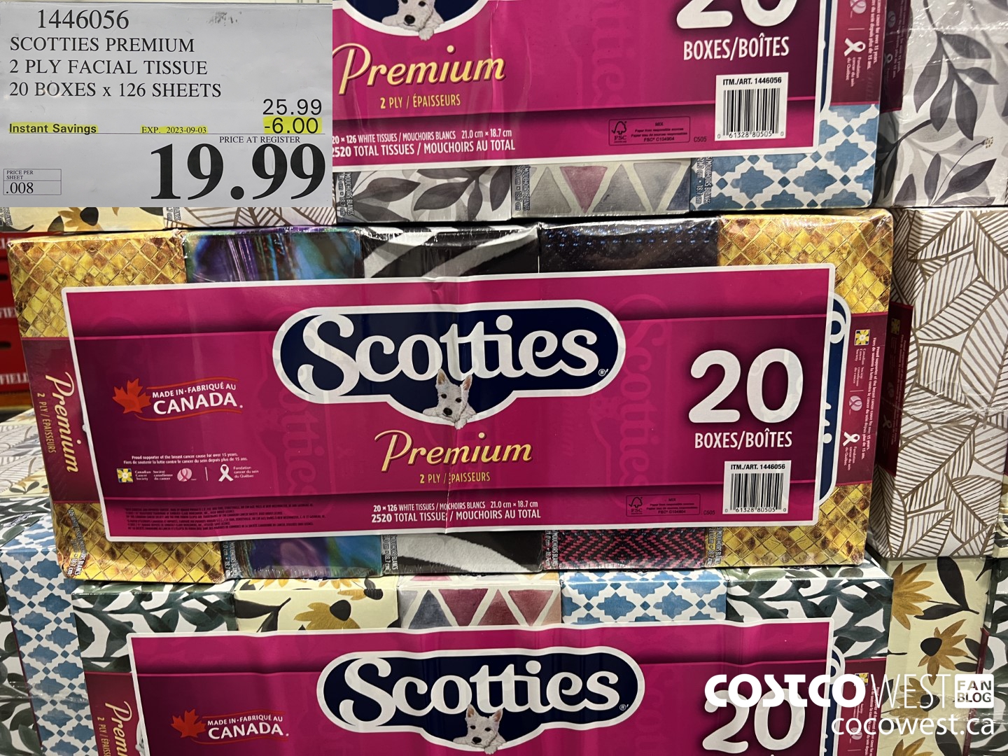 1446056 SCOTTIES PREMIUM 2 PLY FACIAL TISSUE 20 BOXES x 126 SHEETS ($6.00 INSTANT SAVINGS EXPIRES ON 2023-09-03) $19.99
