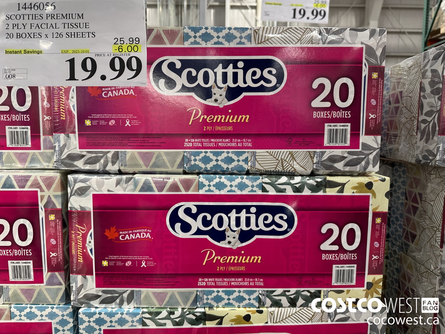 1446056 SCOTTIES PREMIUM 2 PLY FACIAL TISSUE 20 BOXES x 126 SHEETS ($6.00 INSTANT SAVINGS EXPIRES ON 2023-10-01) $19.99