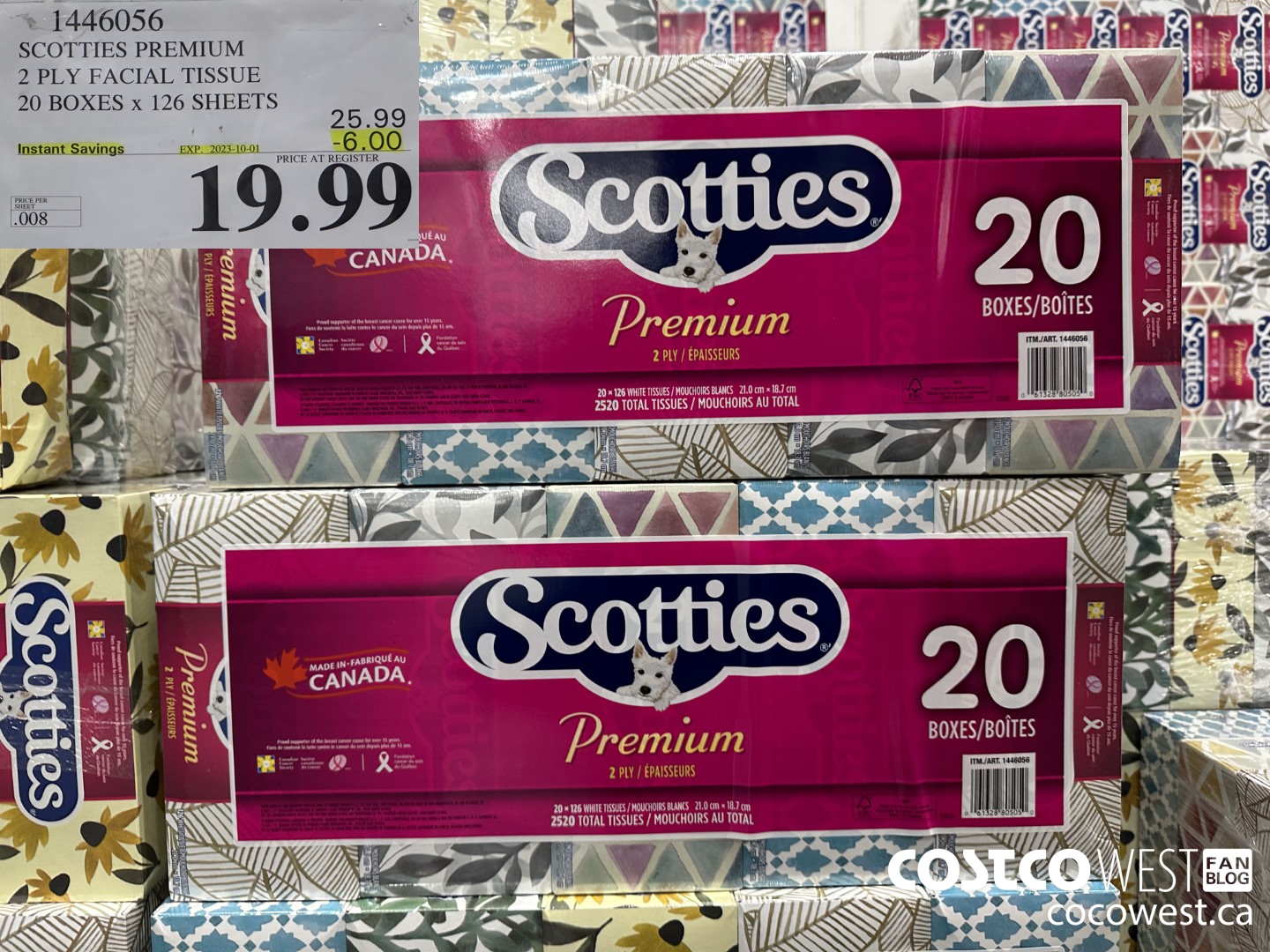 1446056 SCOTTIES PREMIUM 2 PLY FACIAL TISSUE 20 BOXES x 126 SHEETS ($6.00 INSTANT SAVINGS EXPIRES ON 2023-10-01) $19.99